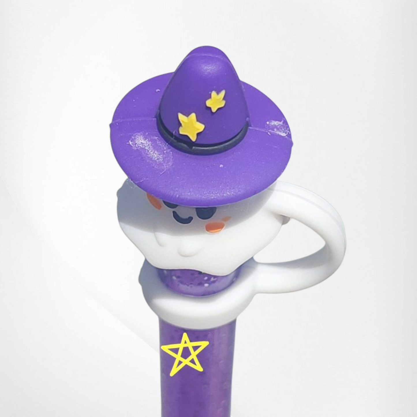 Cute Witchy Ghost Halloween 3D Silicone Straw Topper - Purple