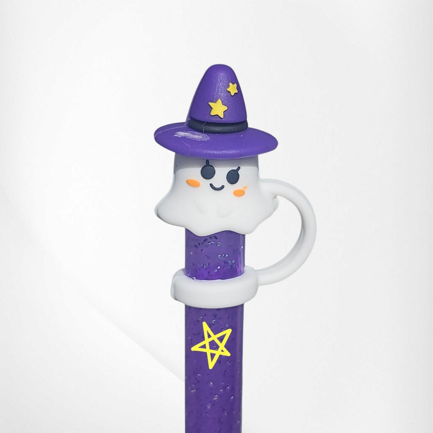 Cute Witchy Ghost Halloween 3D Silicone Straw Topper - Purple