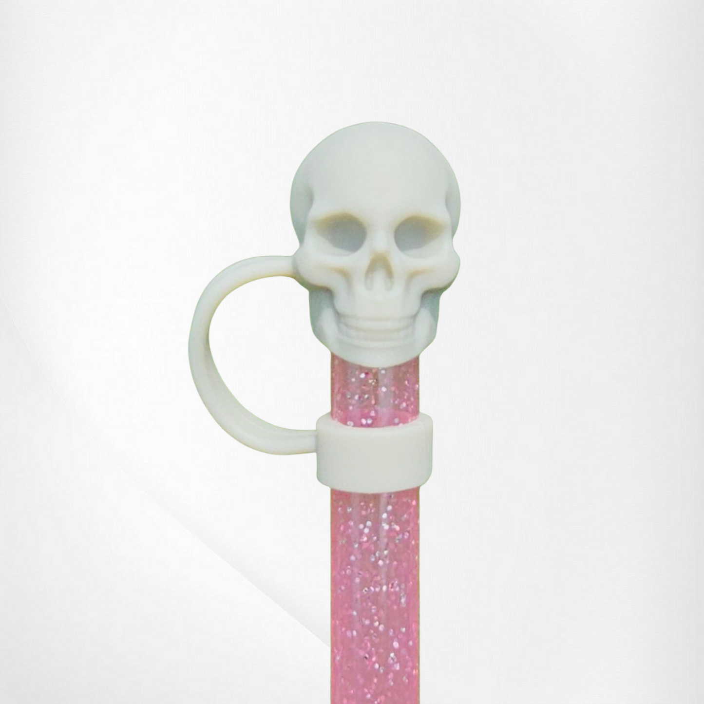 Ash Grey Halloween Skull 3D Silicone Straw Toppers
