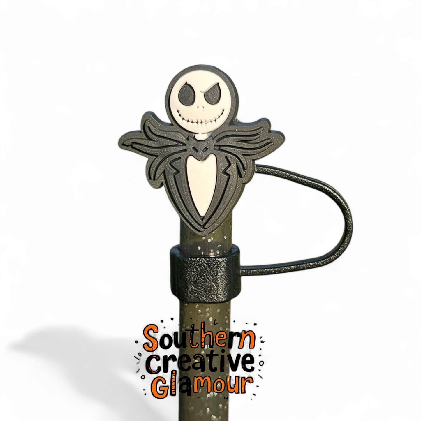 Jack Skellington Nightmare Before Christmas inspired Silicone 10mm Straw Topper by Southern Creative Glamour