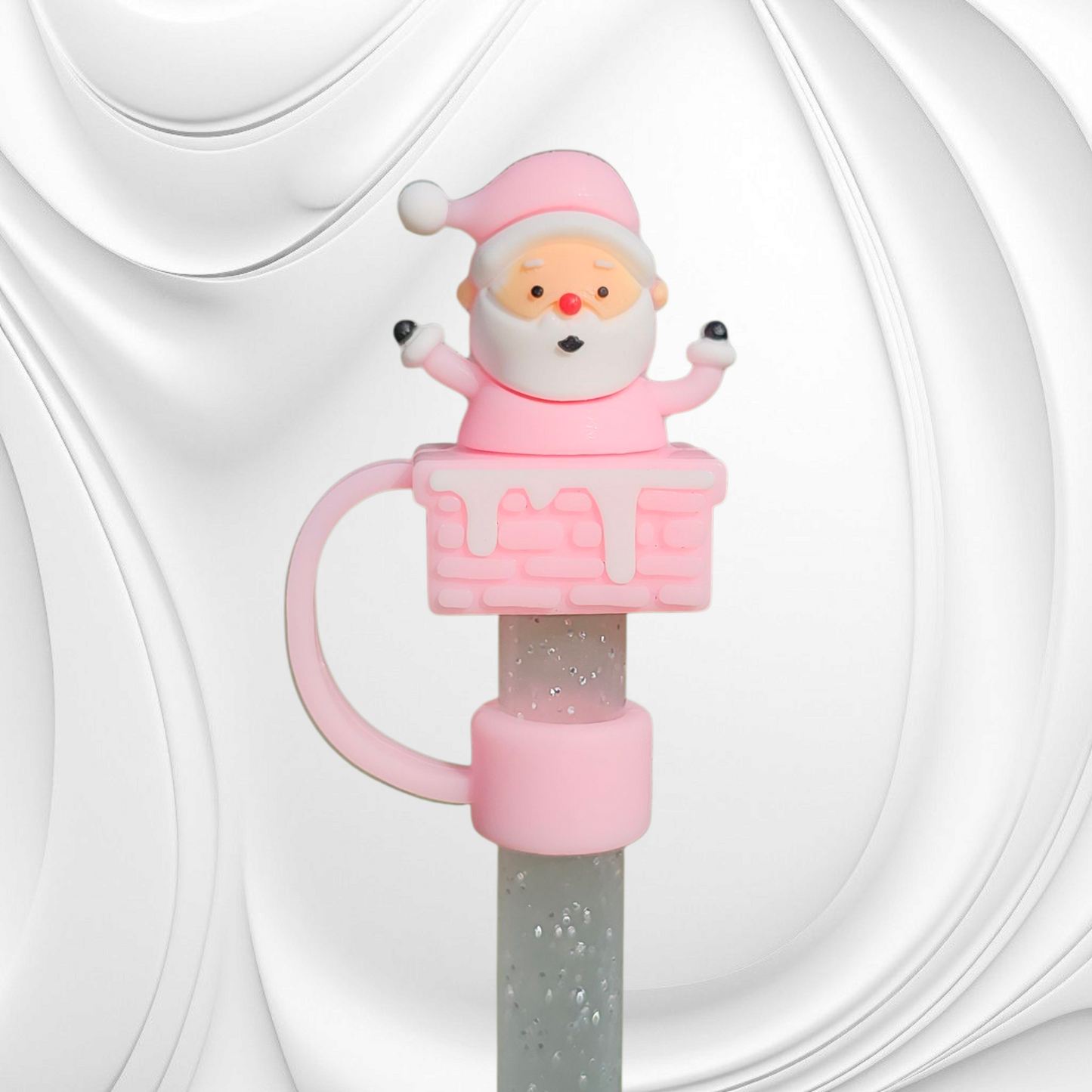 Pink Santa Clause 3D Silicone Straw Topper