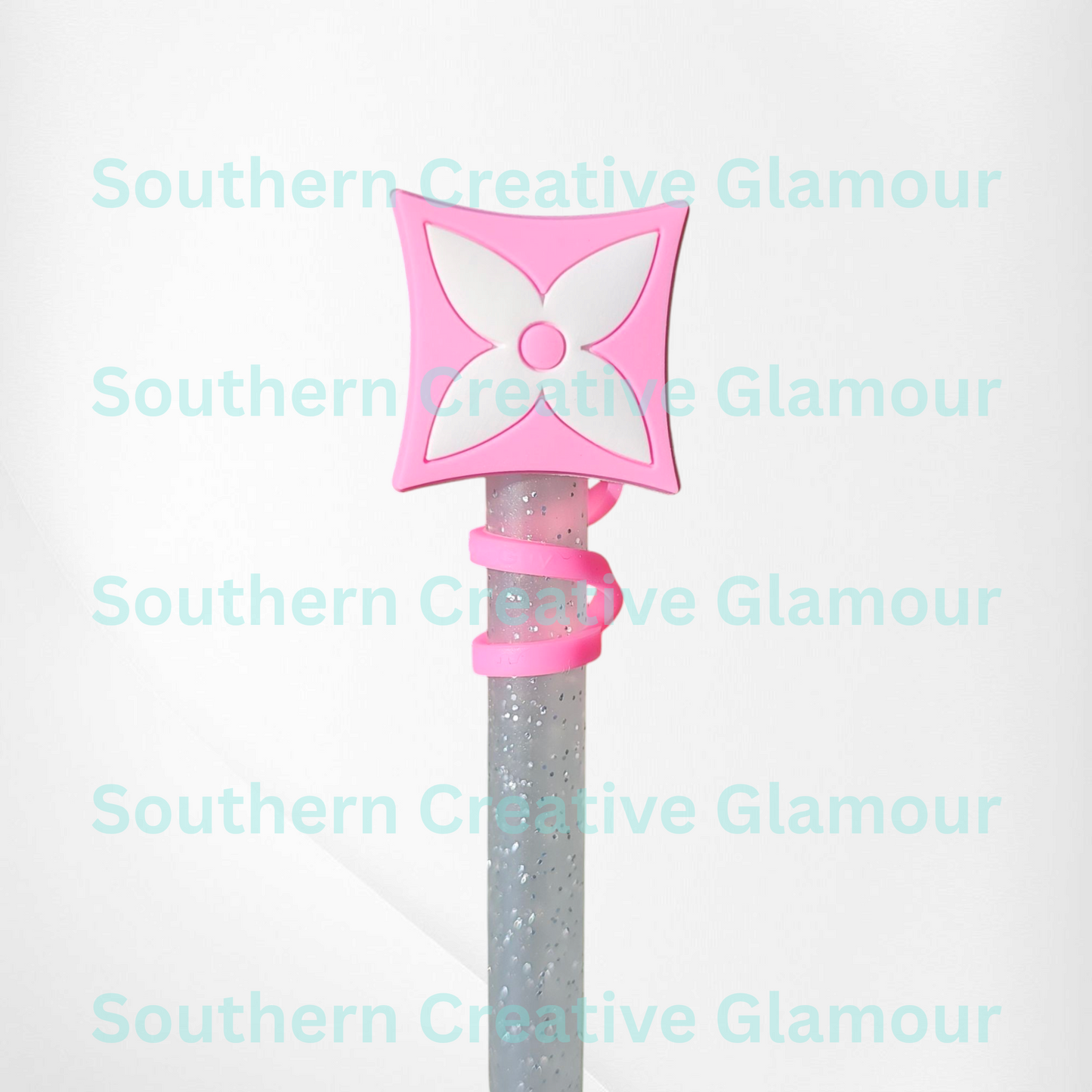 Pink and White 4 point star Silicone Straw Topper - Straw Cover.
