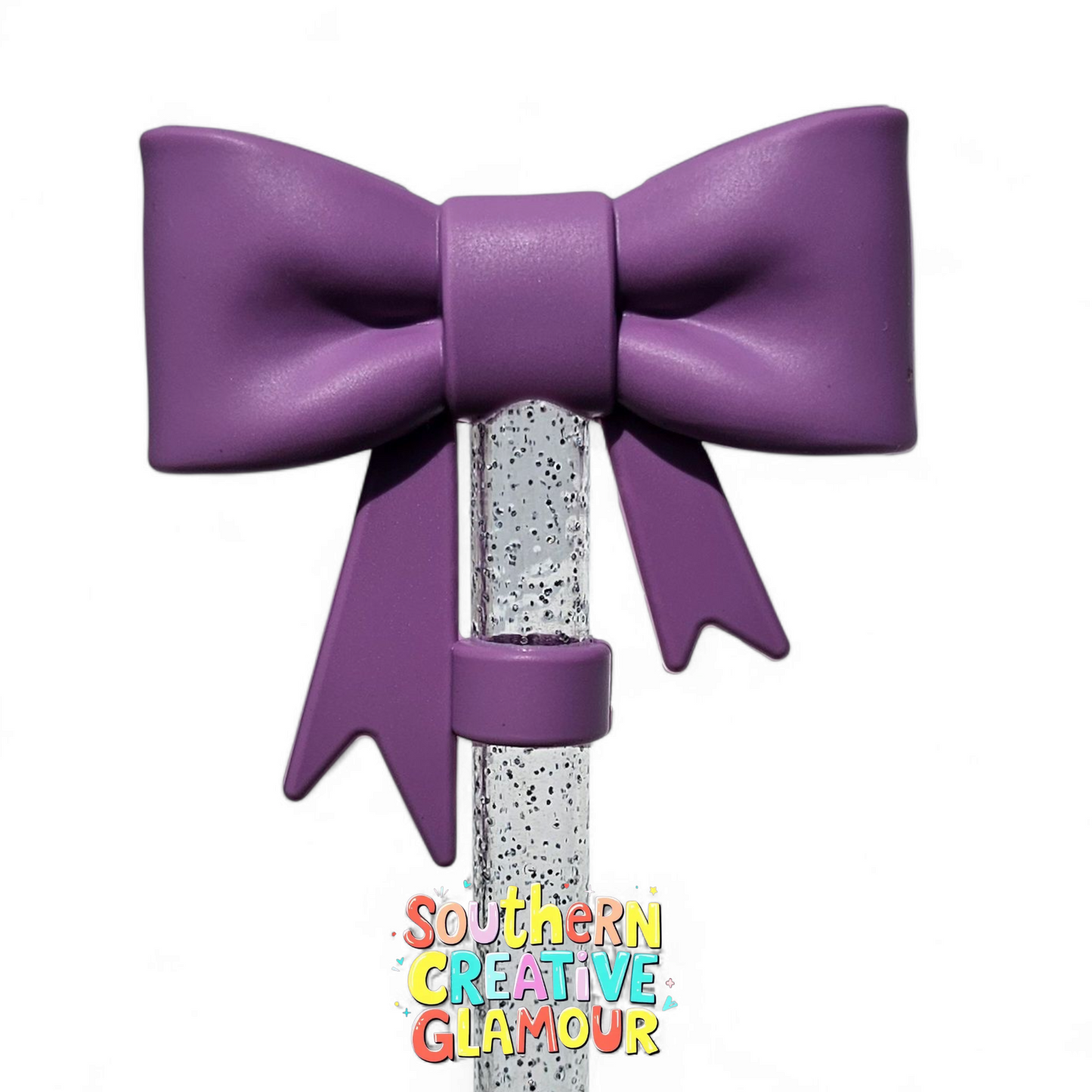 Orchid Purple 3D Ribbon Bow Silicone 10mm Straw Topper by Southern Creative Glamour