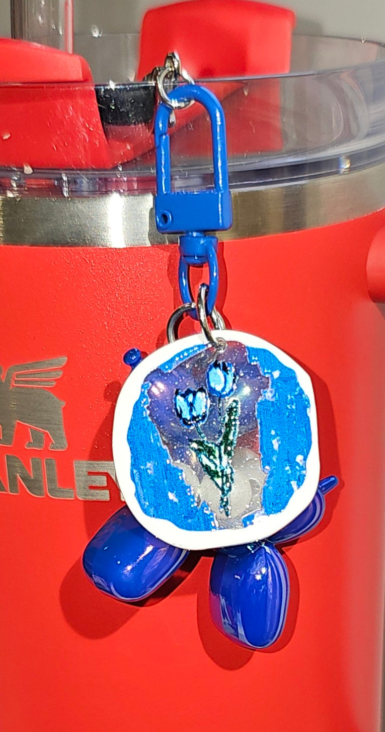 Blue Balloon Dog wearing Faux Pearl necklace charm pendant