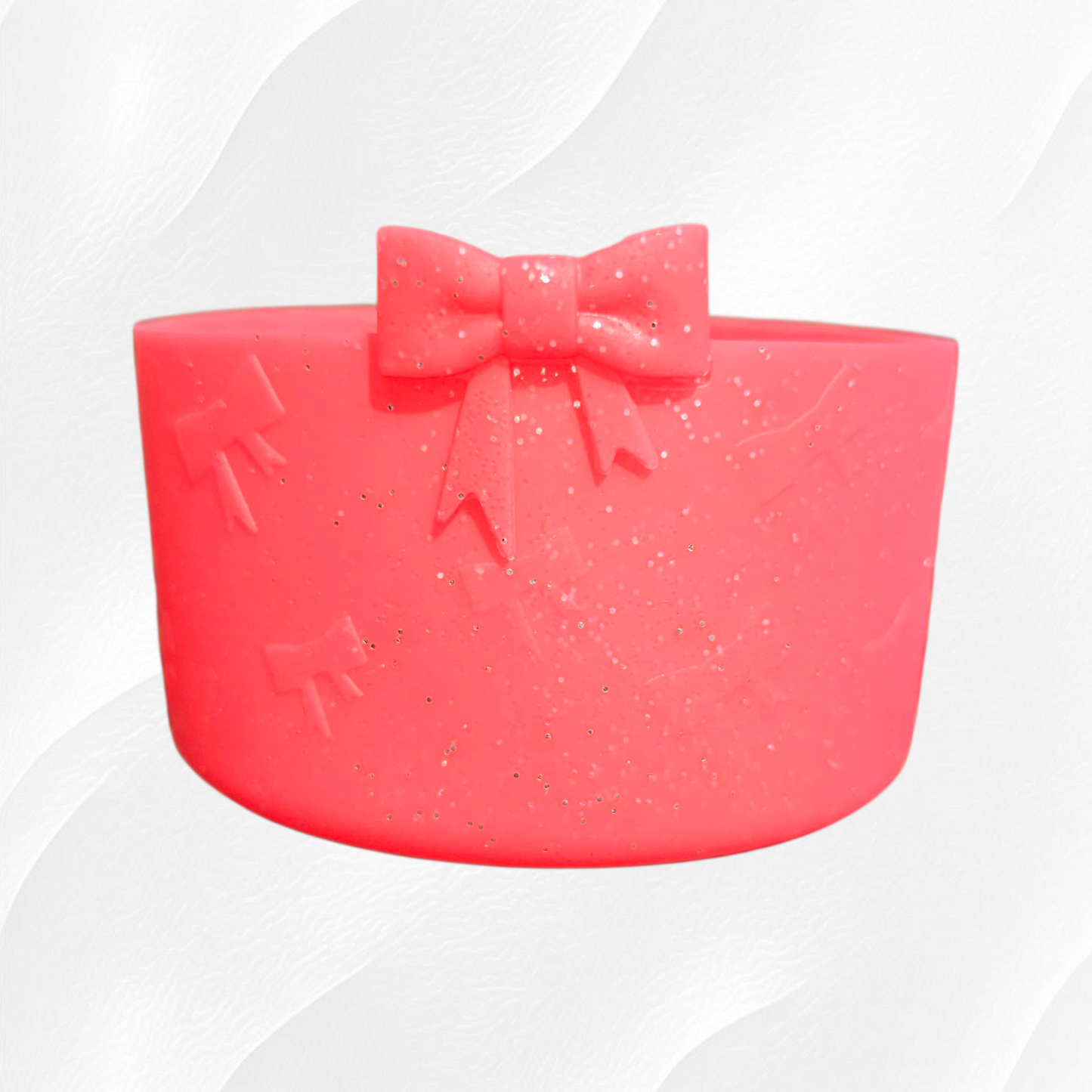 Red glitter ribbon bow textured 3D silicone tumbler boot