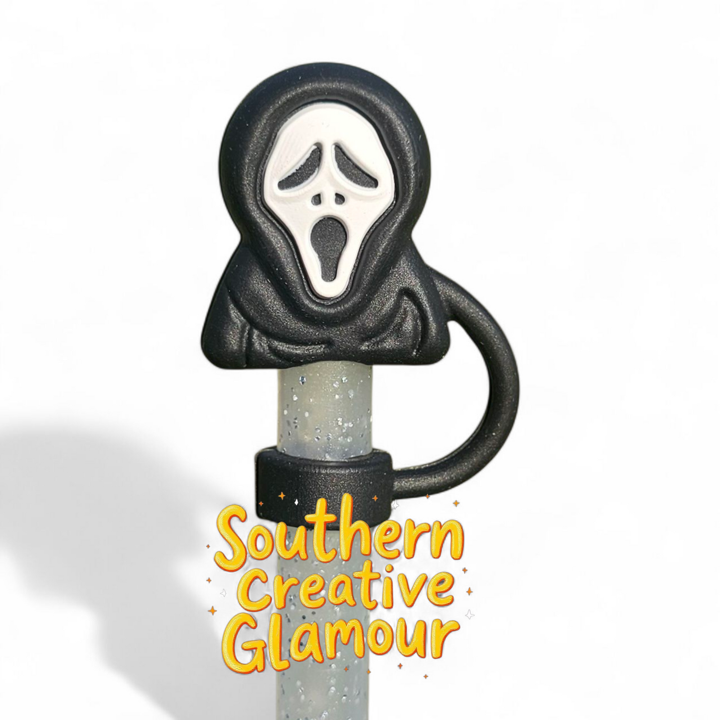 Scream x Ghost Face Halloween 3D Silicone 10mm Straw Topper by Southern Creative Glamour