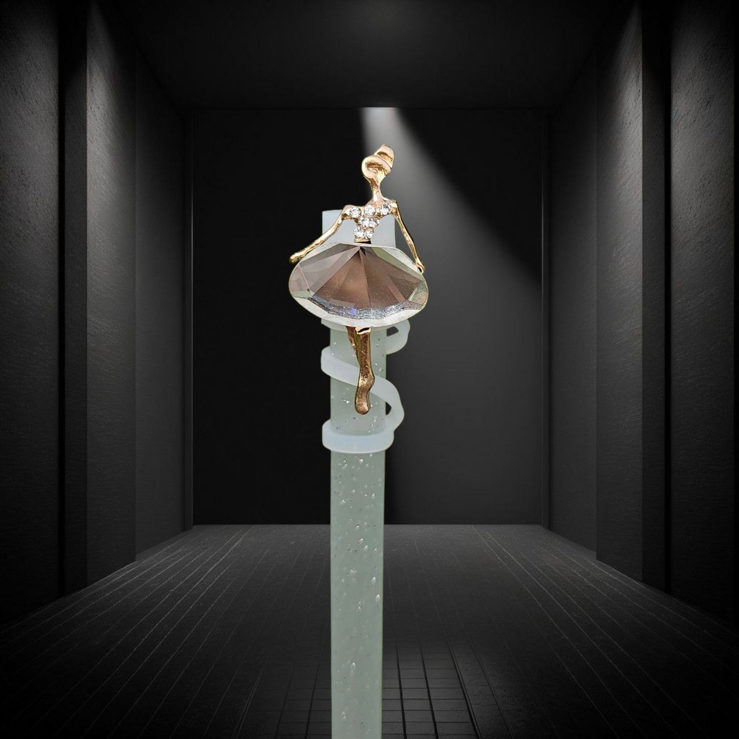 Silver and gold ballerina dancer luxury straw topper. Straw Cover