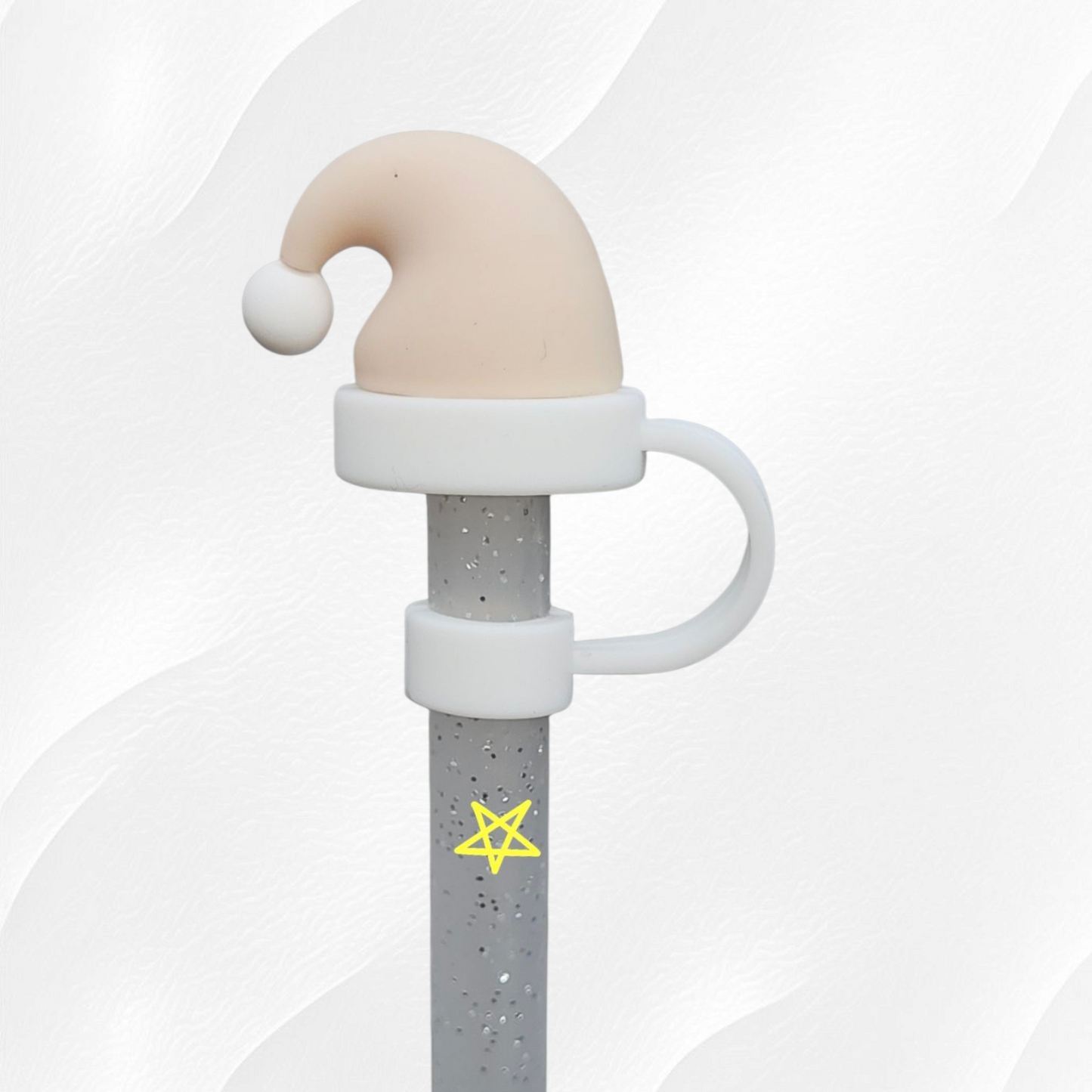 Tan Christmas Santa Hat 3D Silicone Straw Topper.