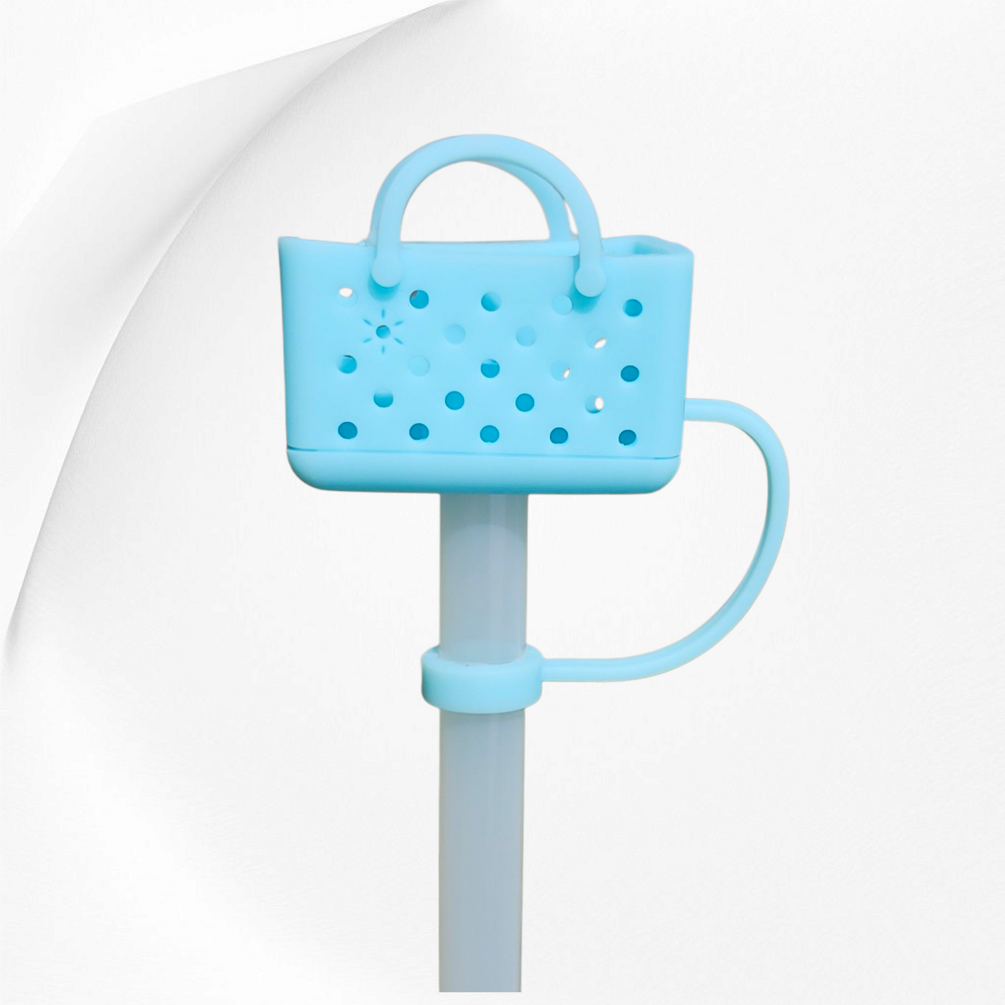 Fashion Bag 3D Silicone Straw Topper  - Blue