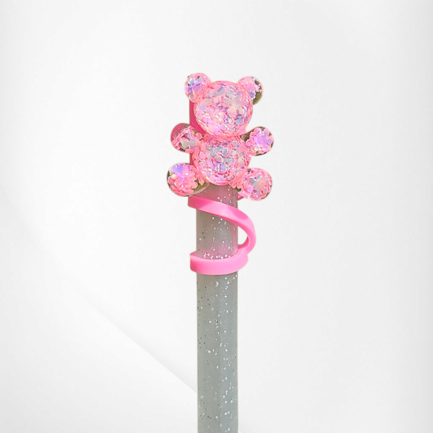 Kawaii Glitter Teddy Bear Silicone Straw Topper