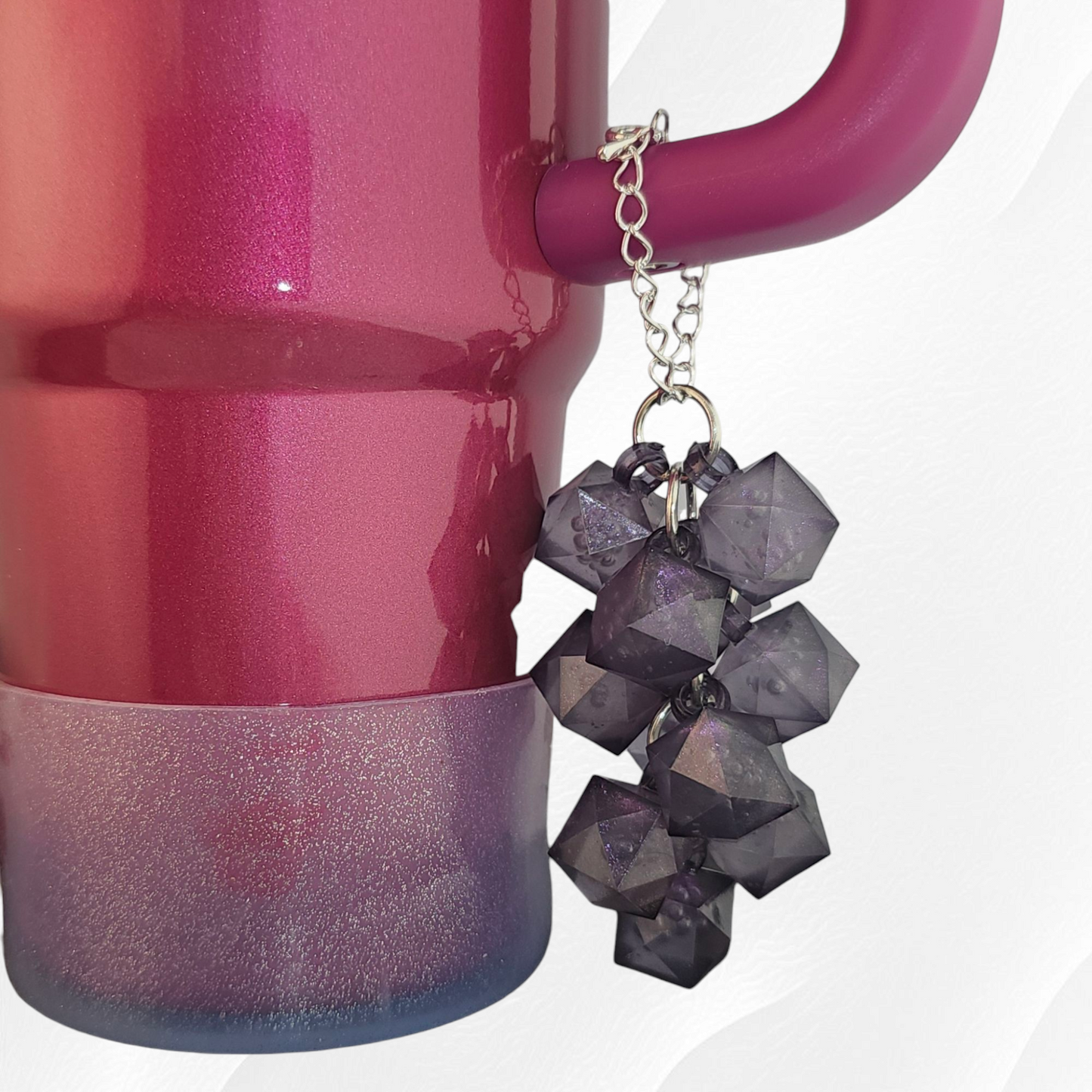 Plum Purple and Black Crystal Beaded Tumbler Charm. Use as a tumbler straw charm or tumbler cup handle charm.
