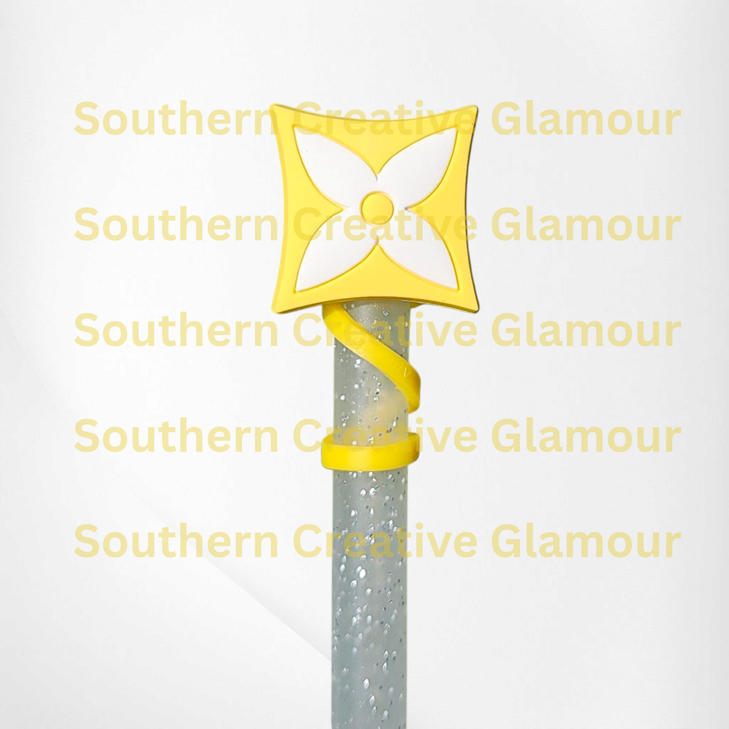 Yellow and white 4 point star silicone straw topper - straw cover.