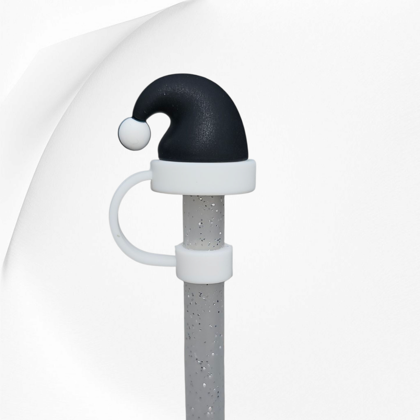 Black Christmas Santa Hat 3D Silicone Straw Topper.