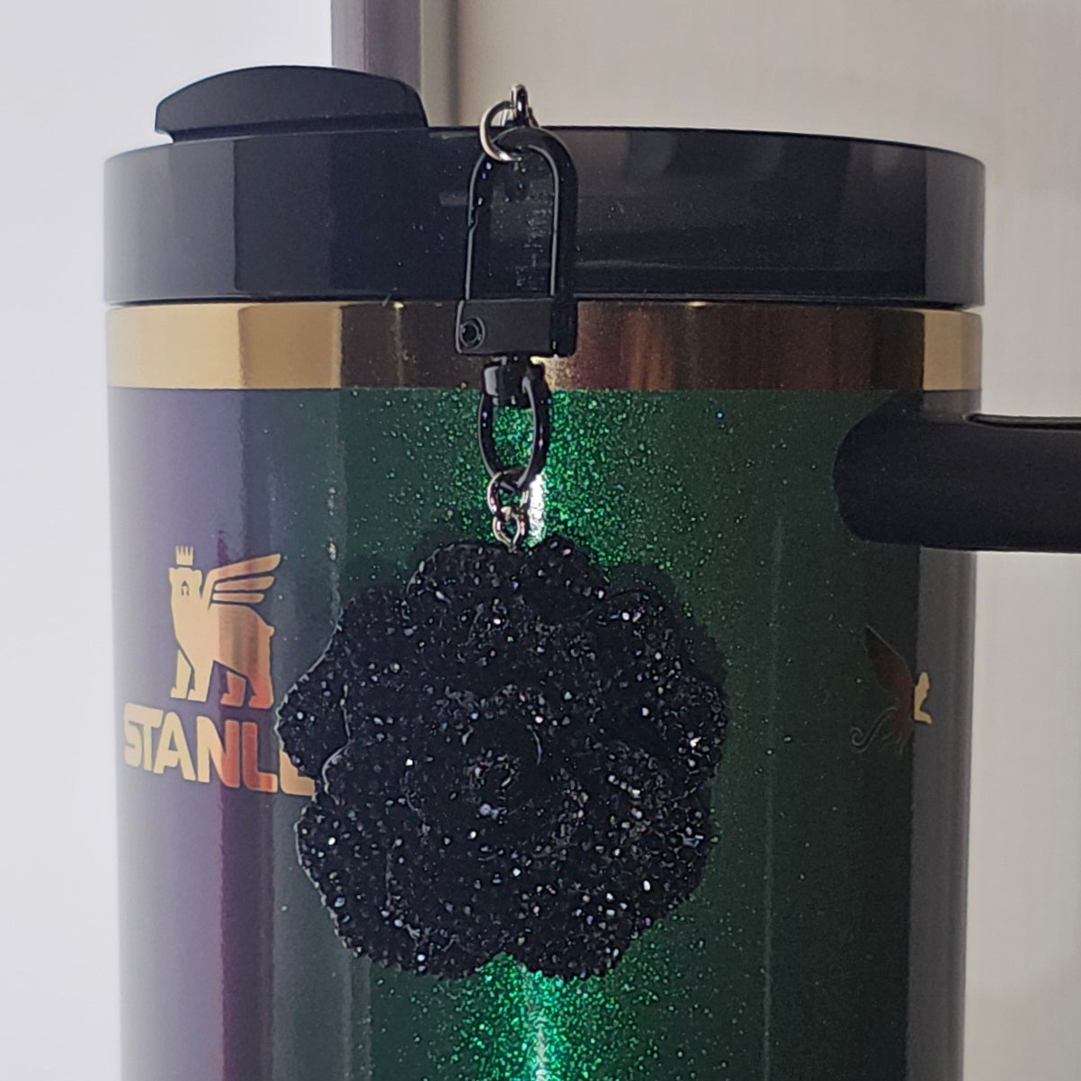 Luxury Glitter Rose Tumbler Charm - Black