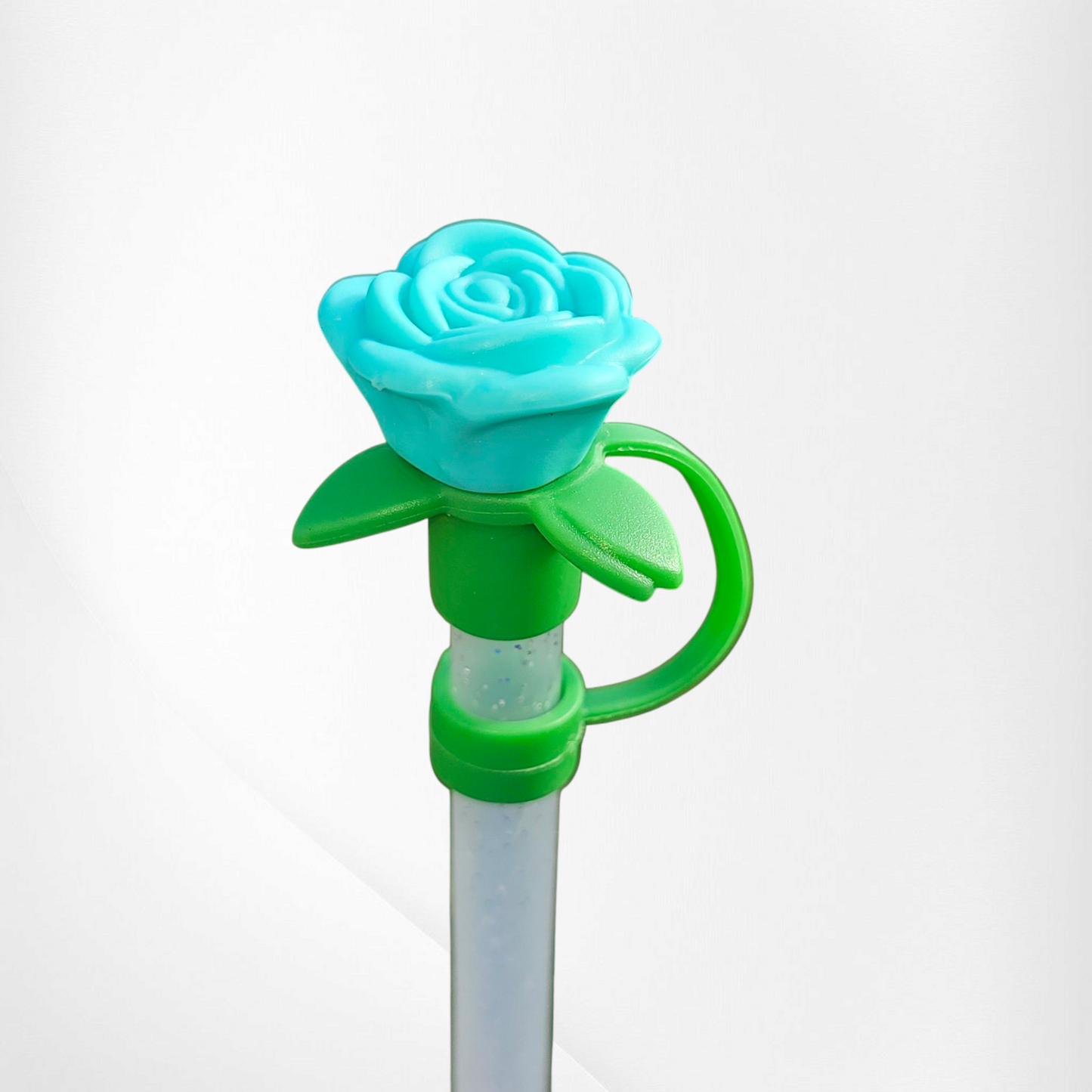 Teal Blue Rose Straw Topper - Straw Cover. Fits 10mm and Stanley Straws.