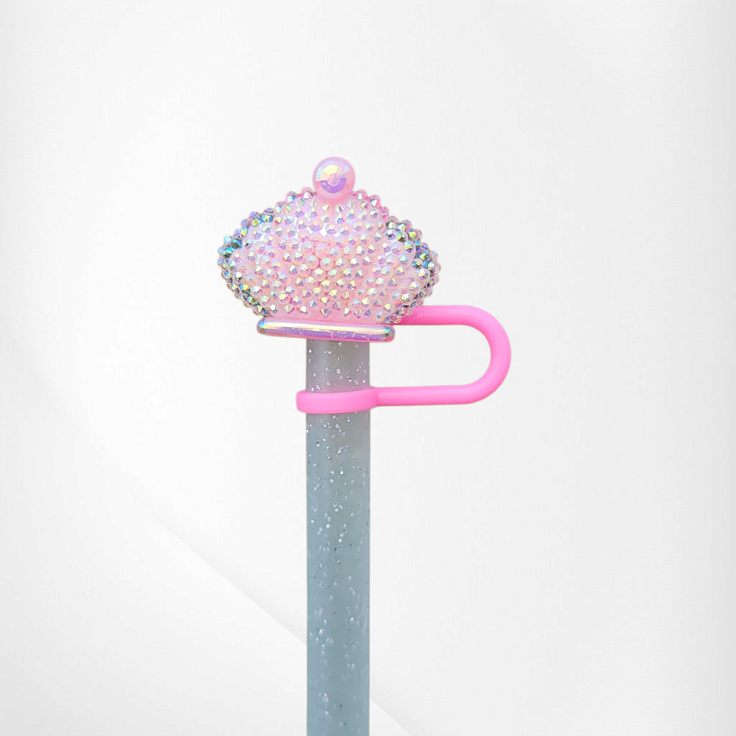 Bling Glitter Pink Crown Straw Topper
