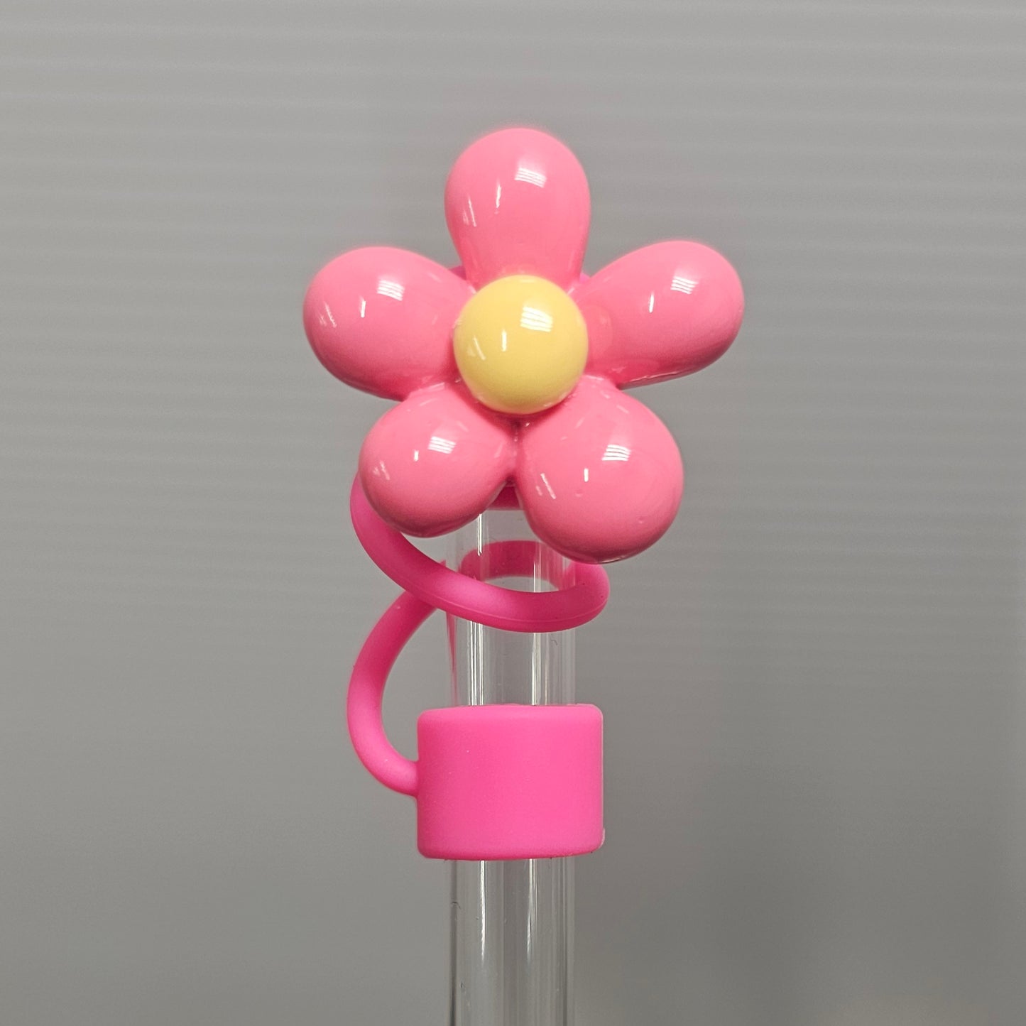 Barbie Pink Daisy Flower Silicone Straw Topper - Straw Cover - Straw Cap
