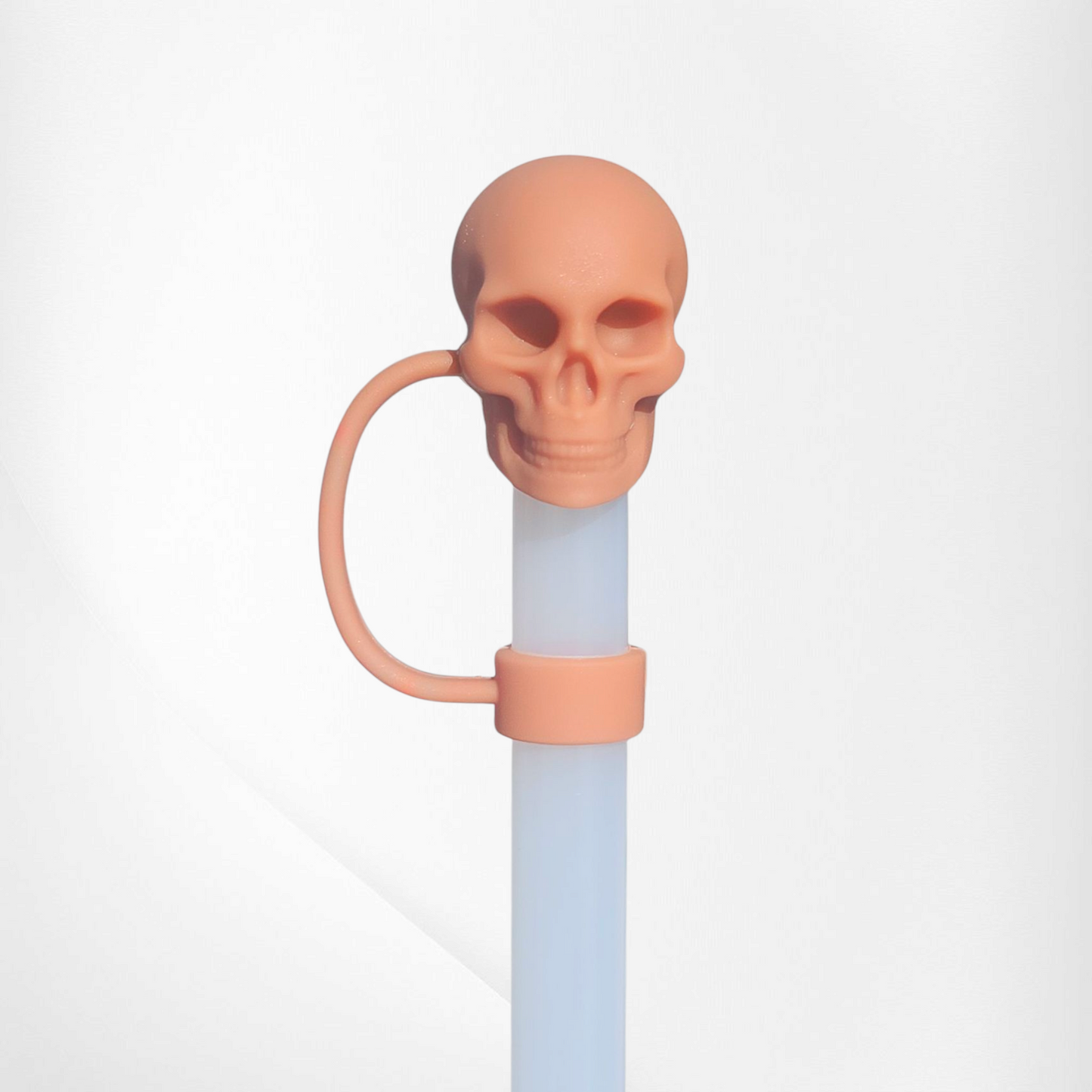 Halloween Skull 3D Silicone Straw Topper - Brown