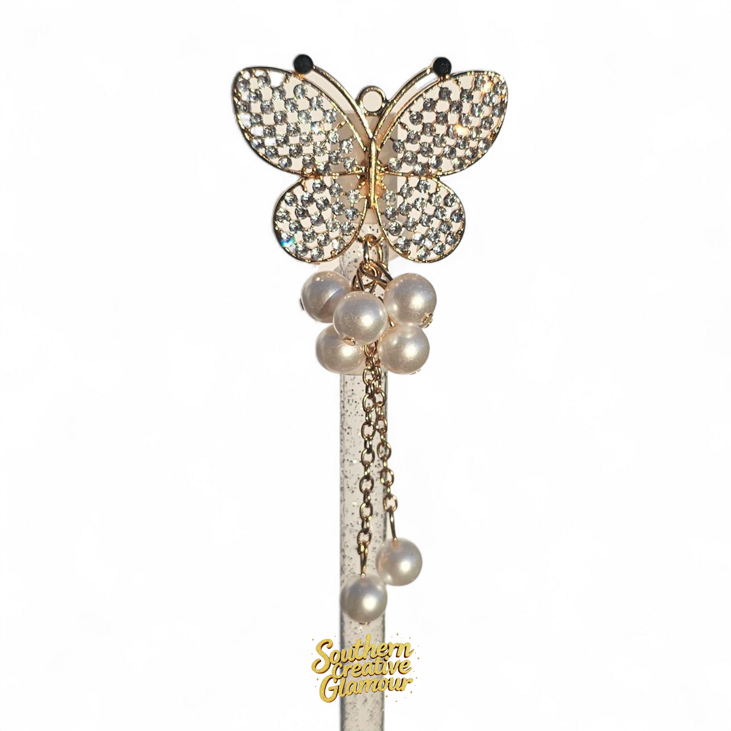 Deluxe Diamond Butterfly 10mm Straw Topper | 10mm Straw Cover by Southern Creative Glamour