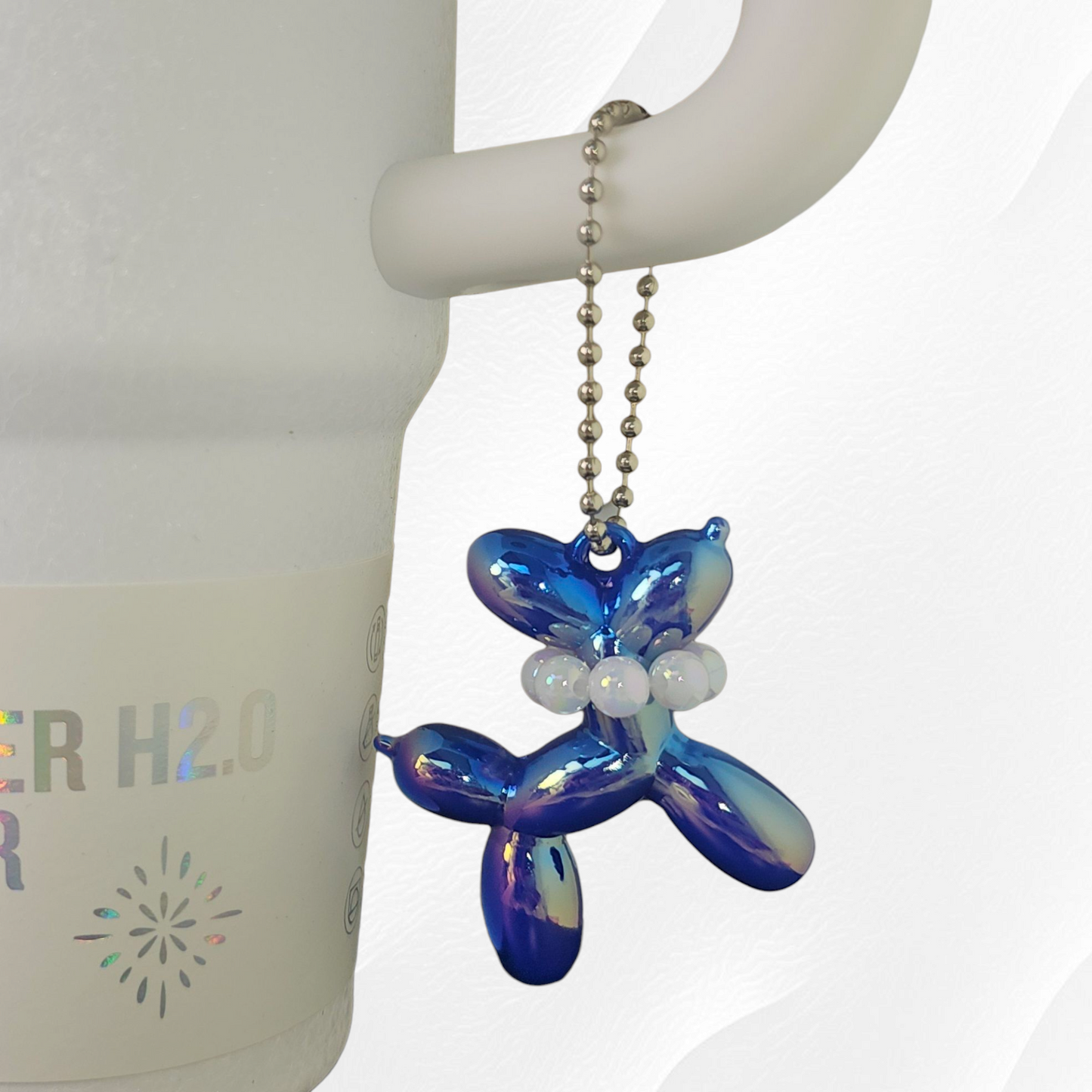 Pearlescent Balloon Dog Cup Handle Charm - Chrome Blue