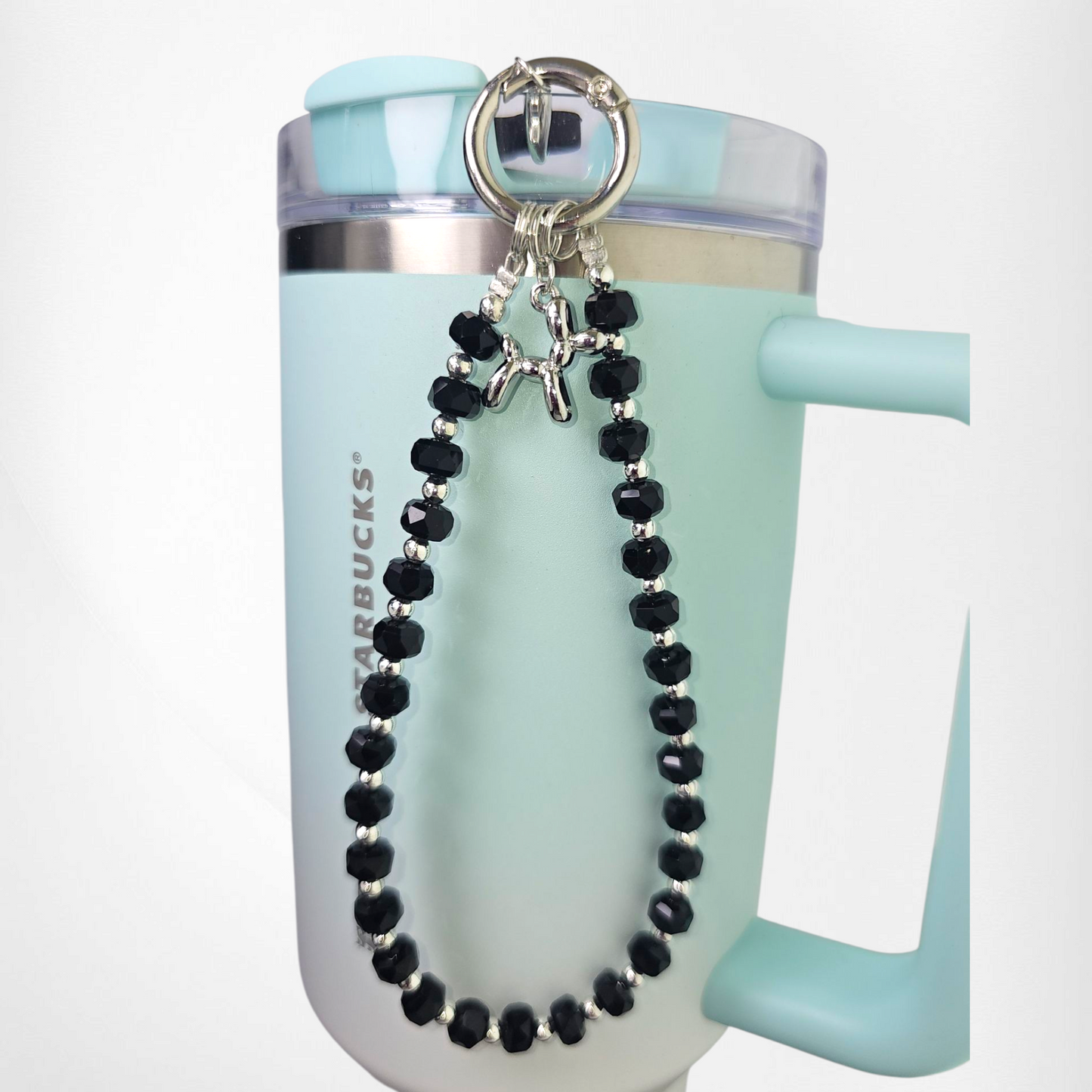 Black and Silver Crystal Beaded Balloon Dog Tumbler Charm
