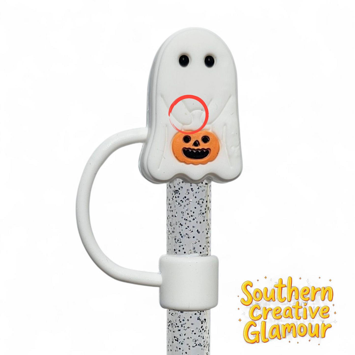 Trick-or-Treat Ghost 10mm Silicone Straw Topper