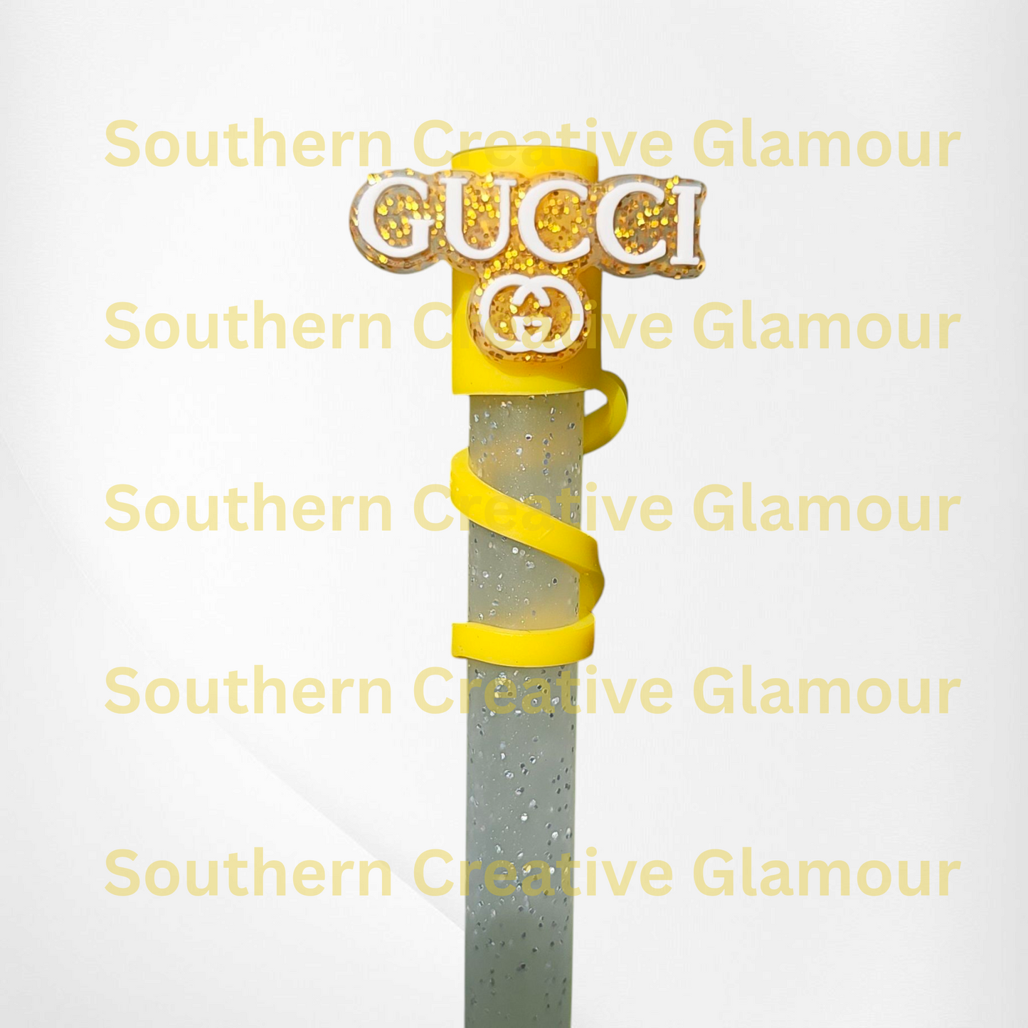 Fashion 2D Silicone Straw Topper - Gold Glitter