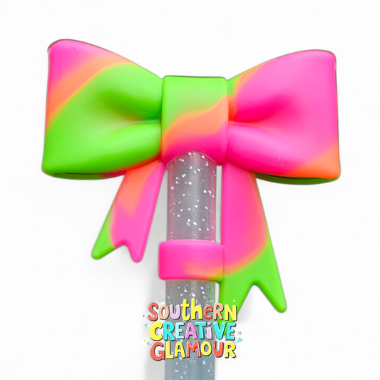 Neon Swirl 3D Bow Silicone 10mm Straw Topper