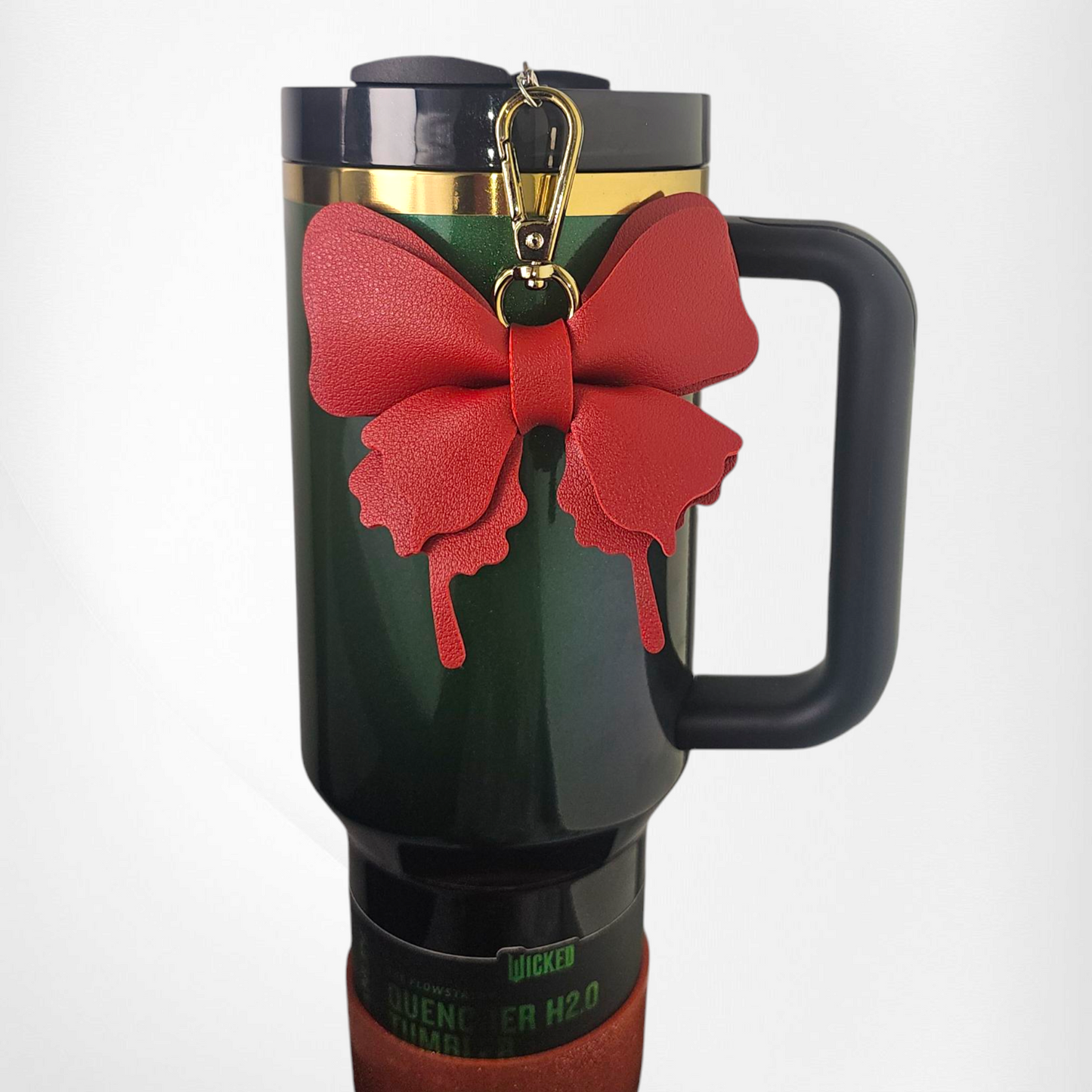 Crimson red leather Butterfly Tumbler Straw Charm