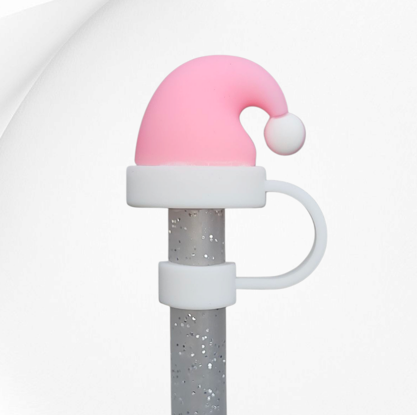 Sizzling Pink Christmas Santa Hat 3D Silicone Straw Topper.