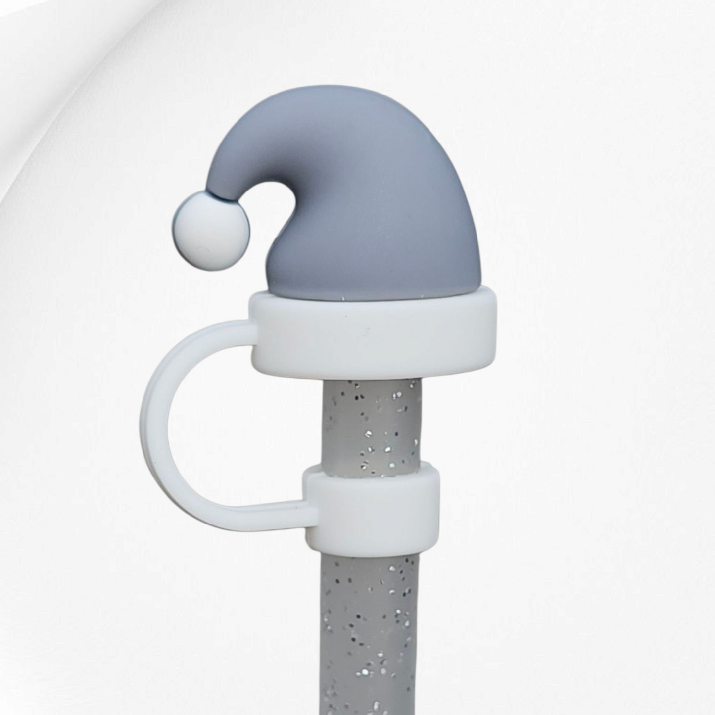Gray Christmas Santa Hat 3D Silicone Straw Topper | Straw Cover by Southern Creative Glamour
