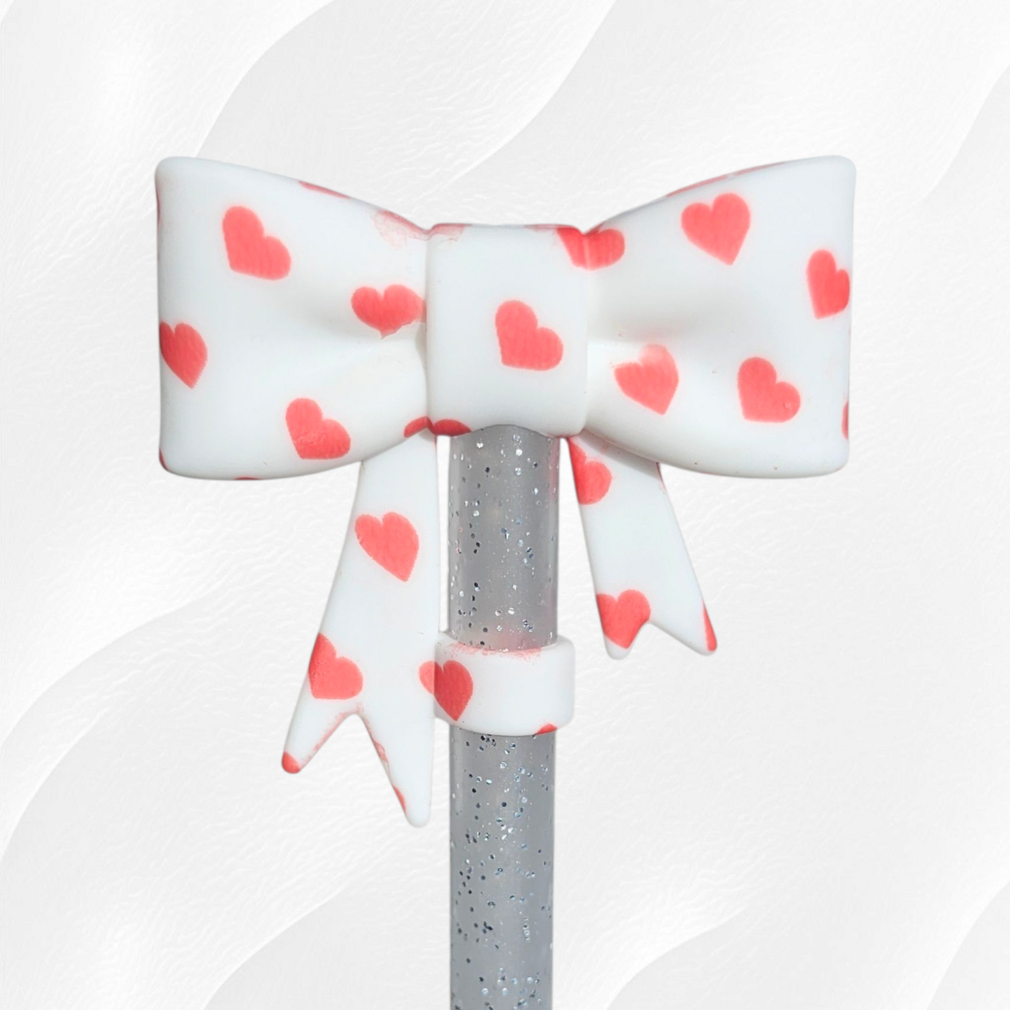 Red Hearts 3D Silicone Princess Bow 10mm Straw Topper by Southern Creative Glamour