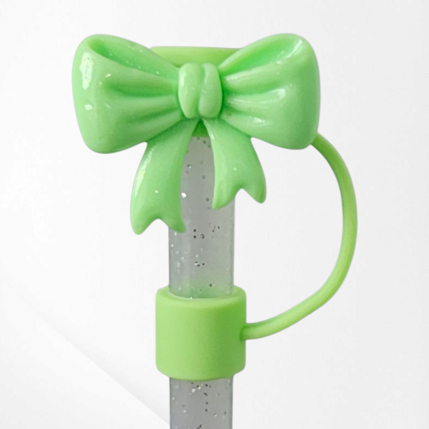 Green Coquette Ribbon Bow Straw Topper