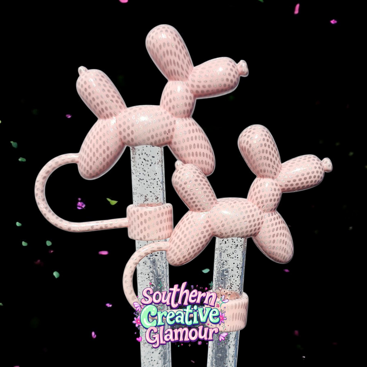 Pink Shimmer Balloon Dog 10mm Straw Topper by Southern Creative Glamour