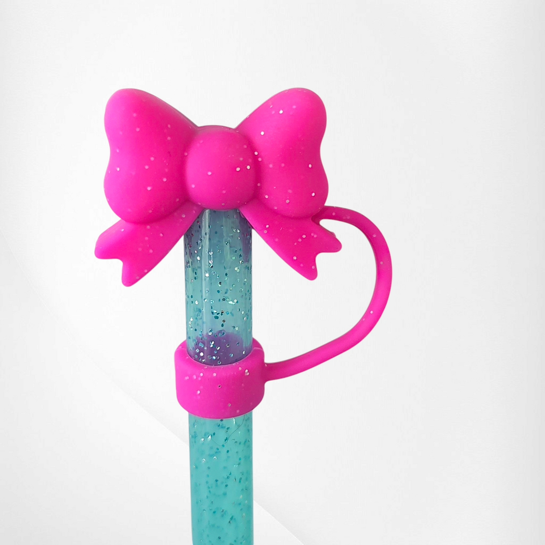 Wholesale Glitter Pink BOW Silicone Straw Toppers