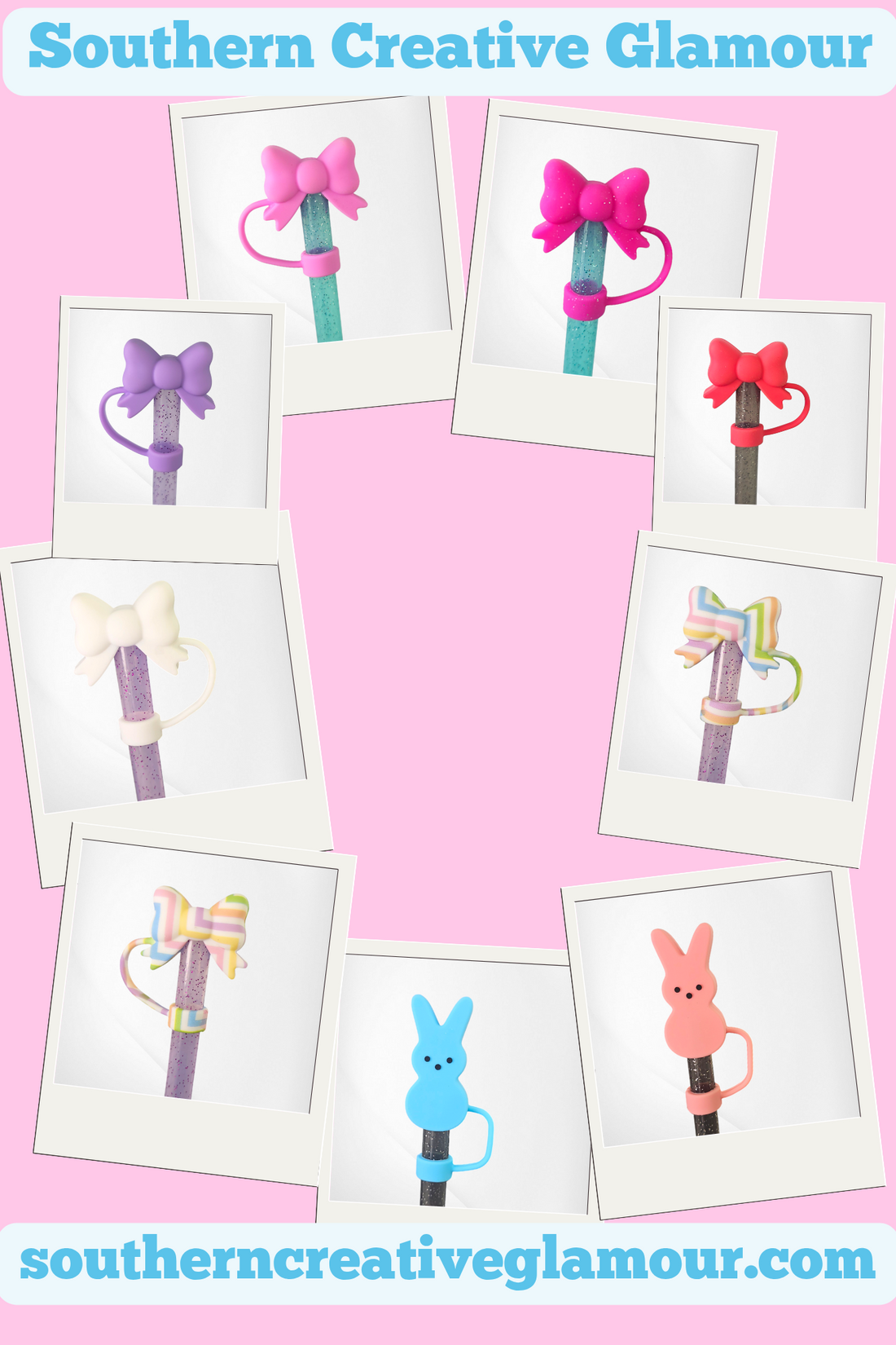 Wholesale Butterfly Ribbon Bow Silicone Straw Toppers