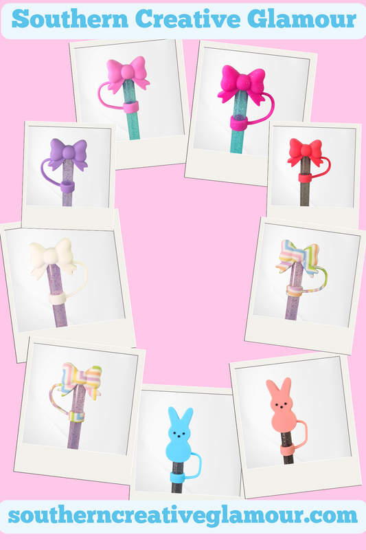 Wholesale Butterfly Ribbon Bow Silicone Straw Toppers