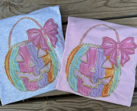Pastel Watercolor Pumpkin Tee & Sweatshirt FAUX Glitter