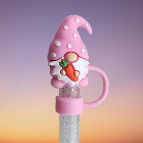 Sizzling Pink Easter Gnome 3D Silicone Straw Topper - Straw Cover  - Straw Cap. Fits 10mm Straws and Stanley Straws. 