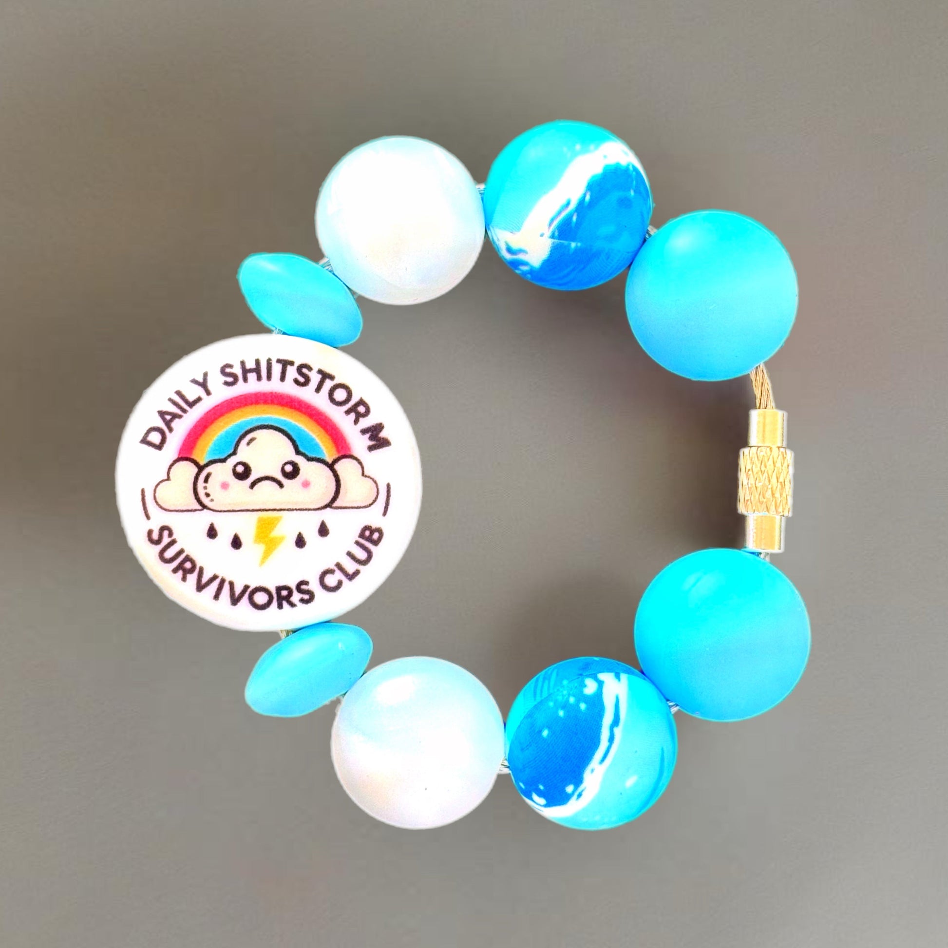Blue and White Daily Shitstorm Survivor Handle Bracelet - Tumbler Handle Charm