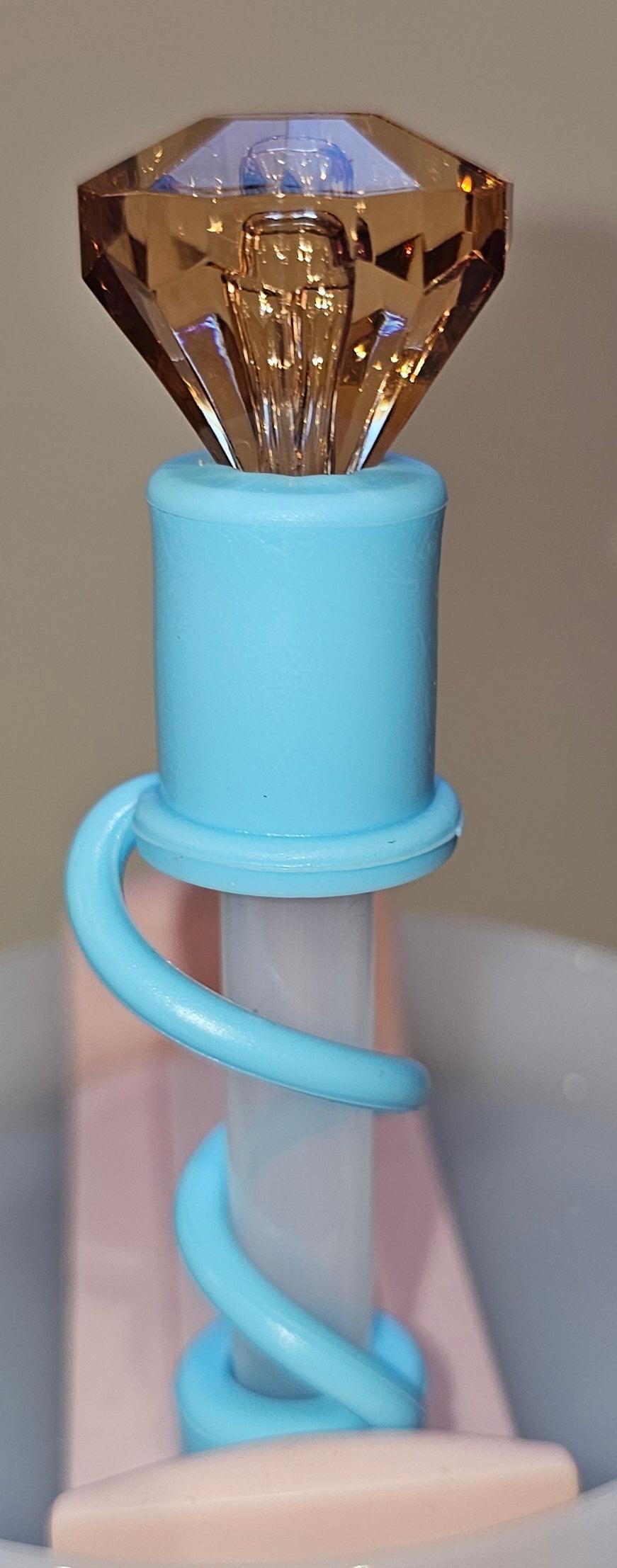 Gold Diamond with Tiffany Teal Blue Silicone Base 3D Straw Topper  - Straw Cover 