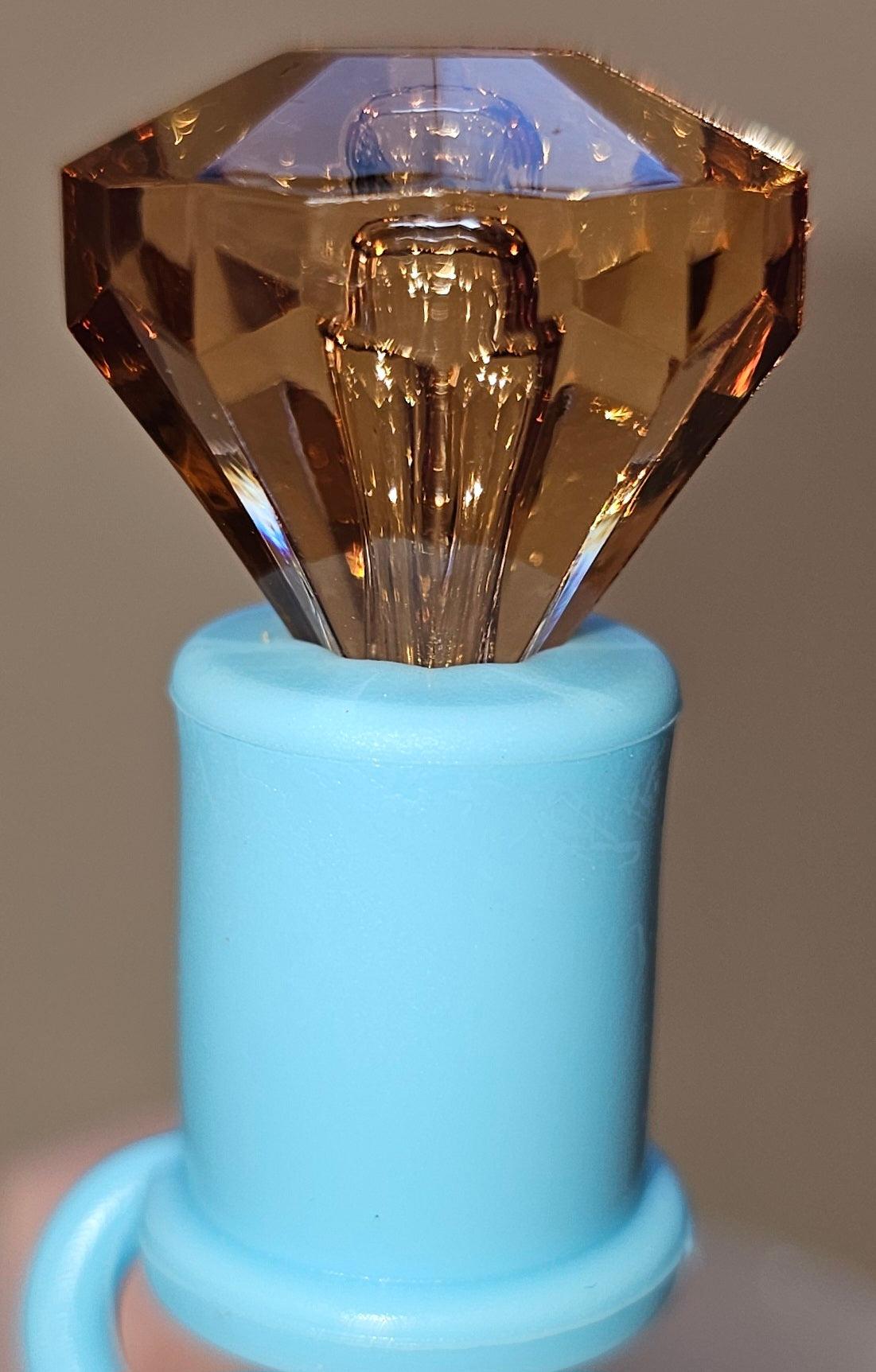 Gold Diamond with Tiffany Blue Silicone Base Straw Topper 