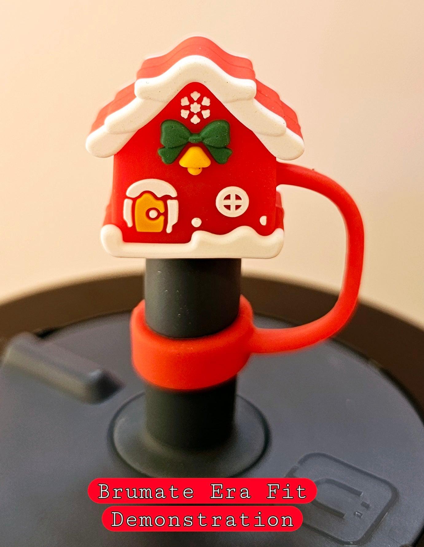 Red Gingerbread House Christmas Straw Cover. Brumate Era Fit Demonstration. 