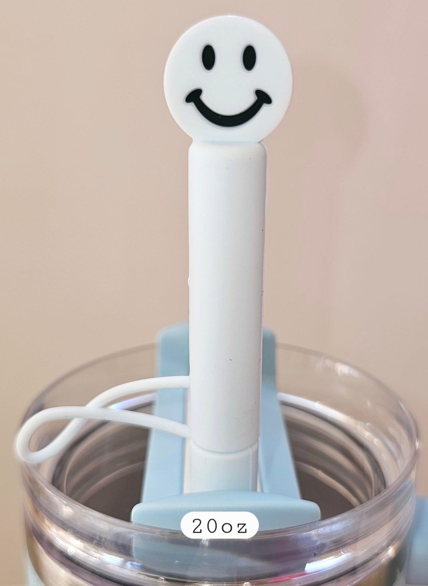 Spring Blue 7Smiley Face full coverage Silicone 3D Straw Topper Straw Cover. Fits 10mm and Stanley Straws