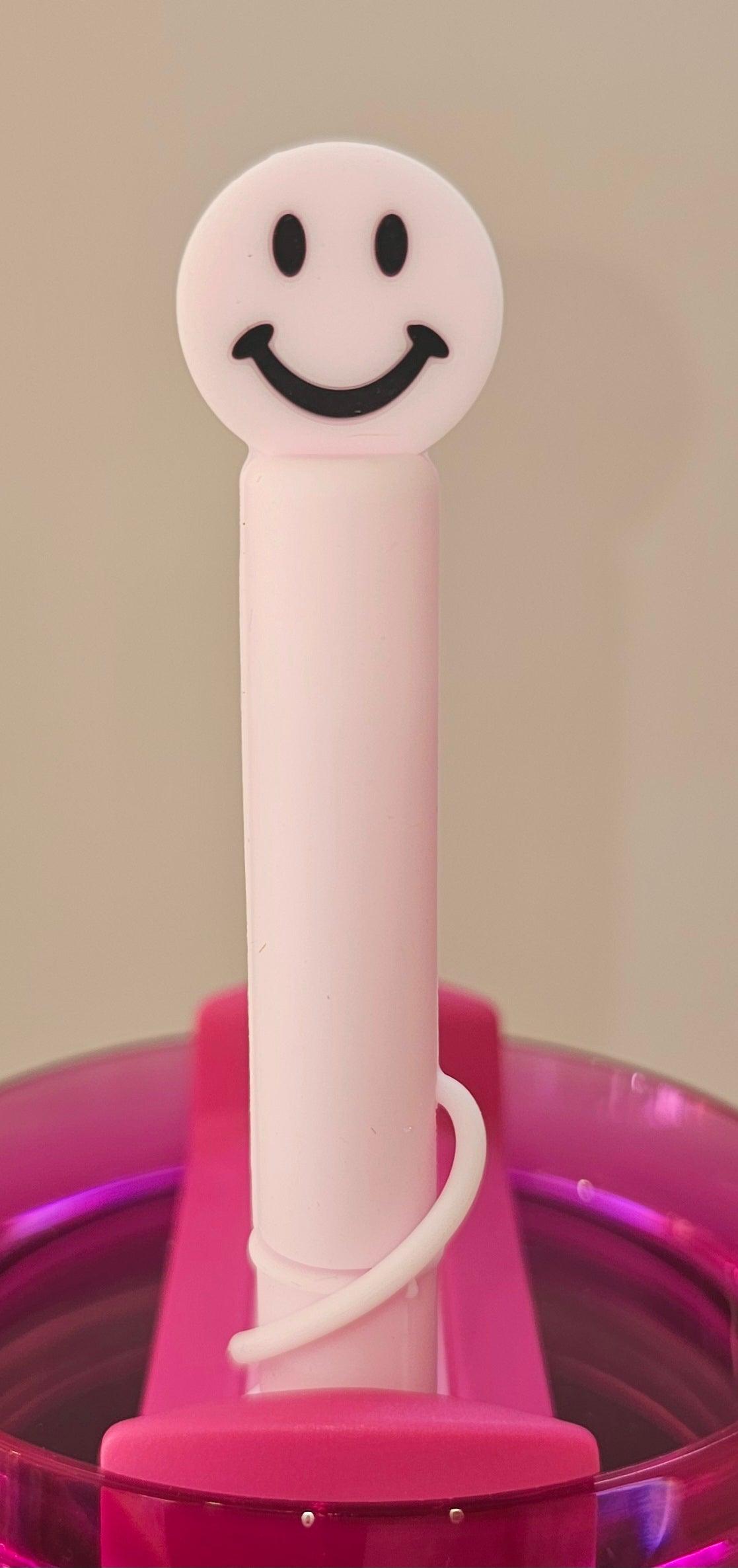 Full Coverage Pink Smiley Face Straw Topper - Southern Creative Glamour