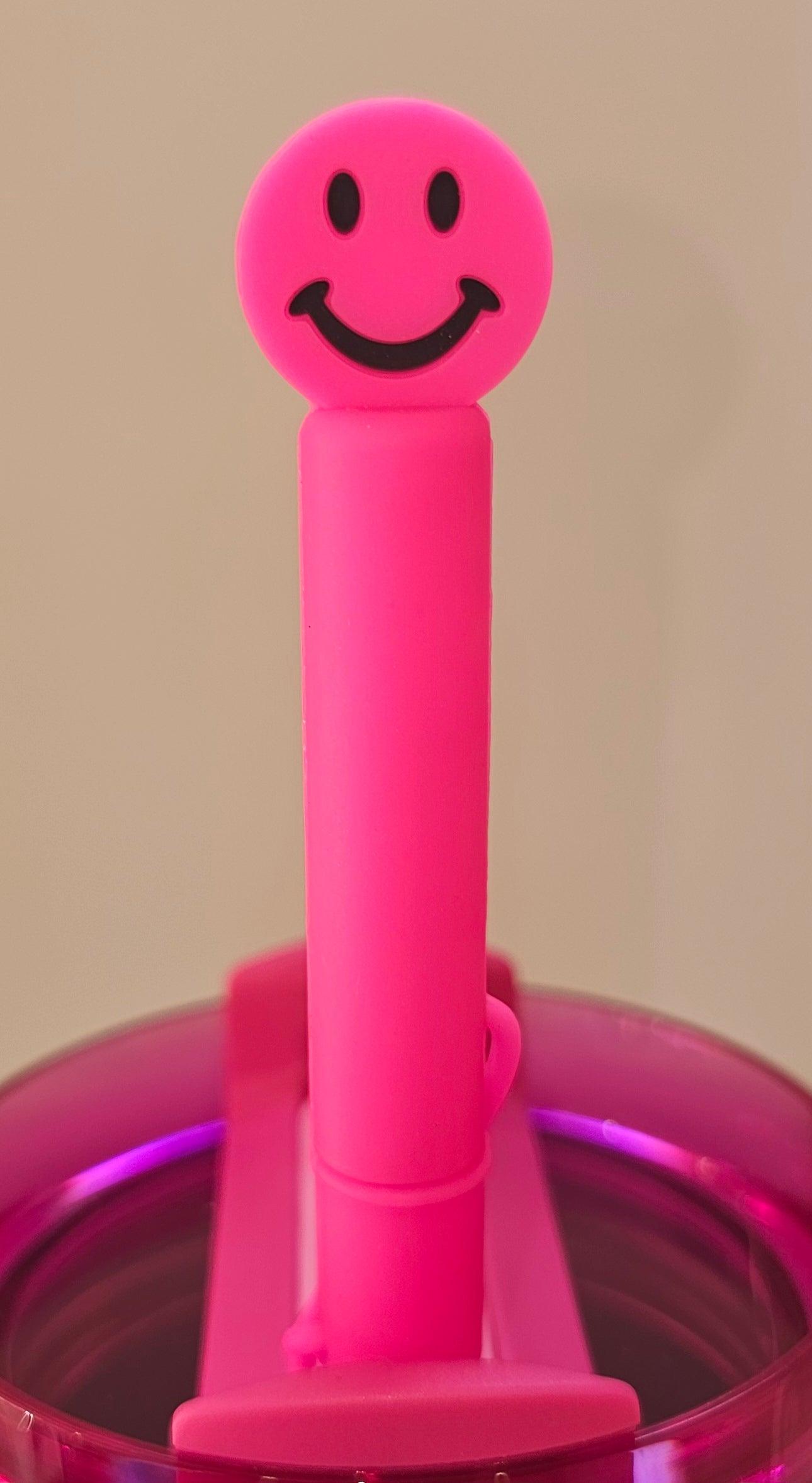 Full Coverage Barbie Pink Smiley Face Straw Topper - Southern Creative Glamour