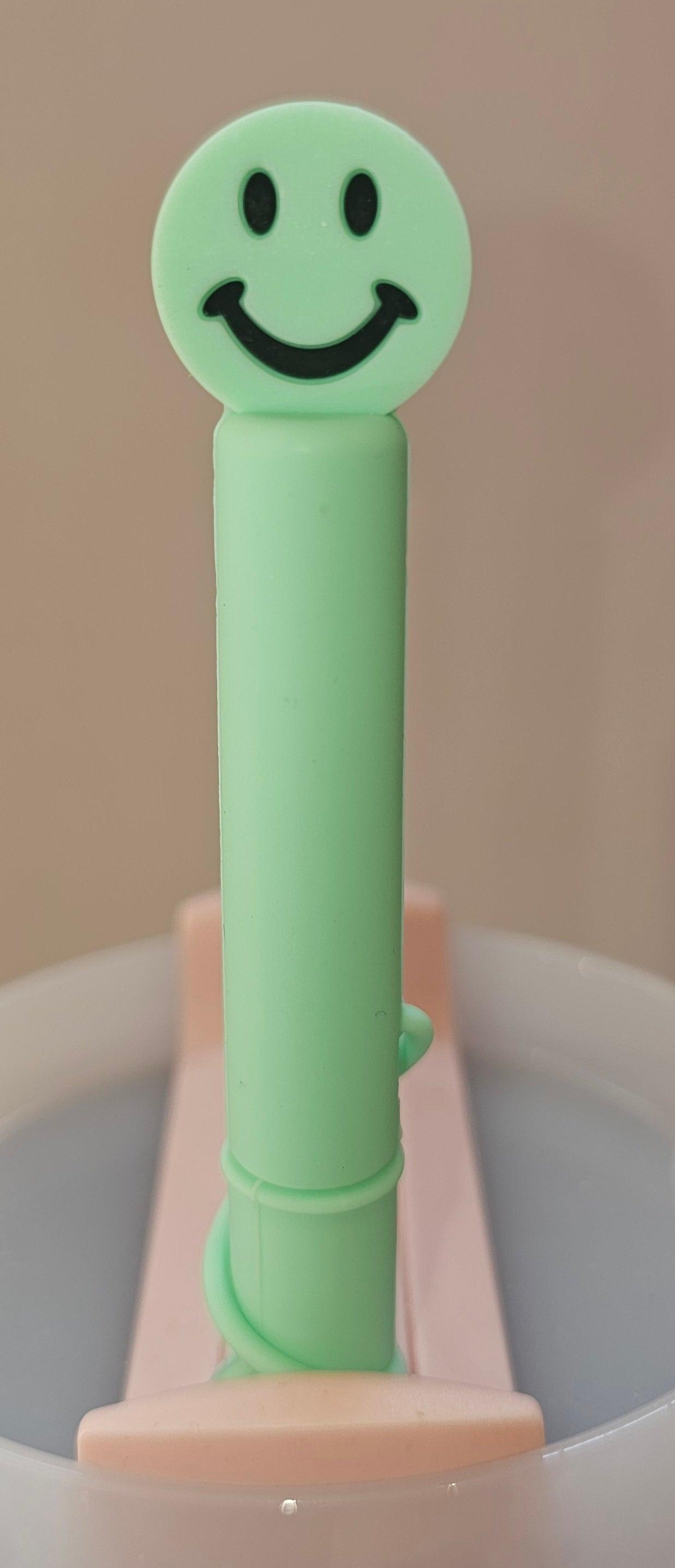 Full Coverage Mint Green Smiley Face Straw Topper - Southern Creative Glamour