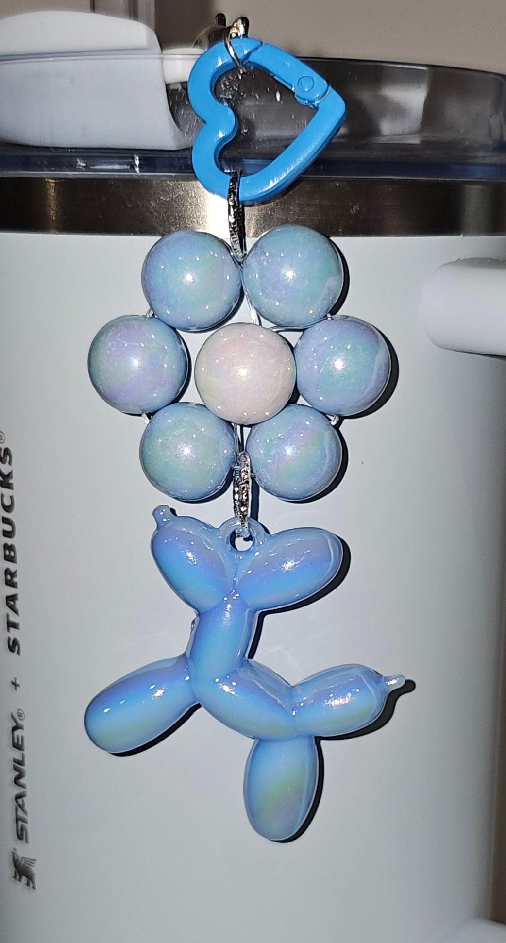 Blue Balloon Dog Beaded Charm with flower 