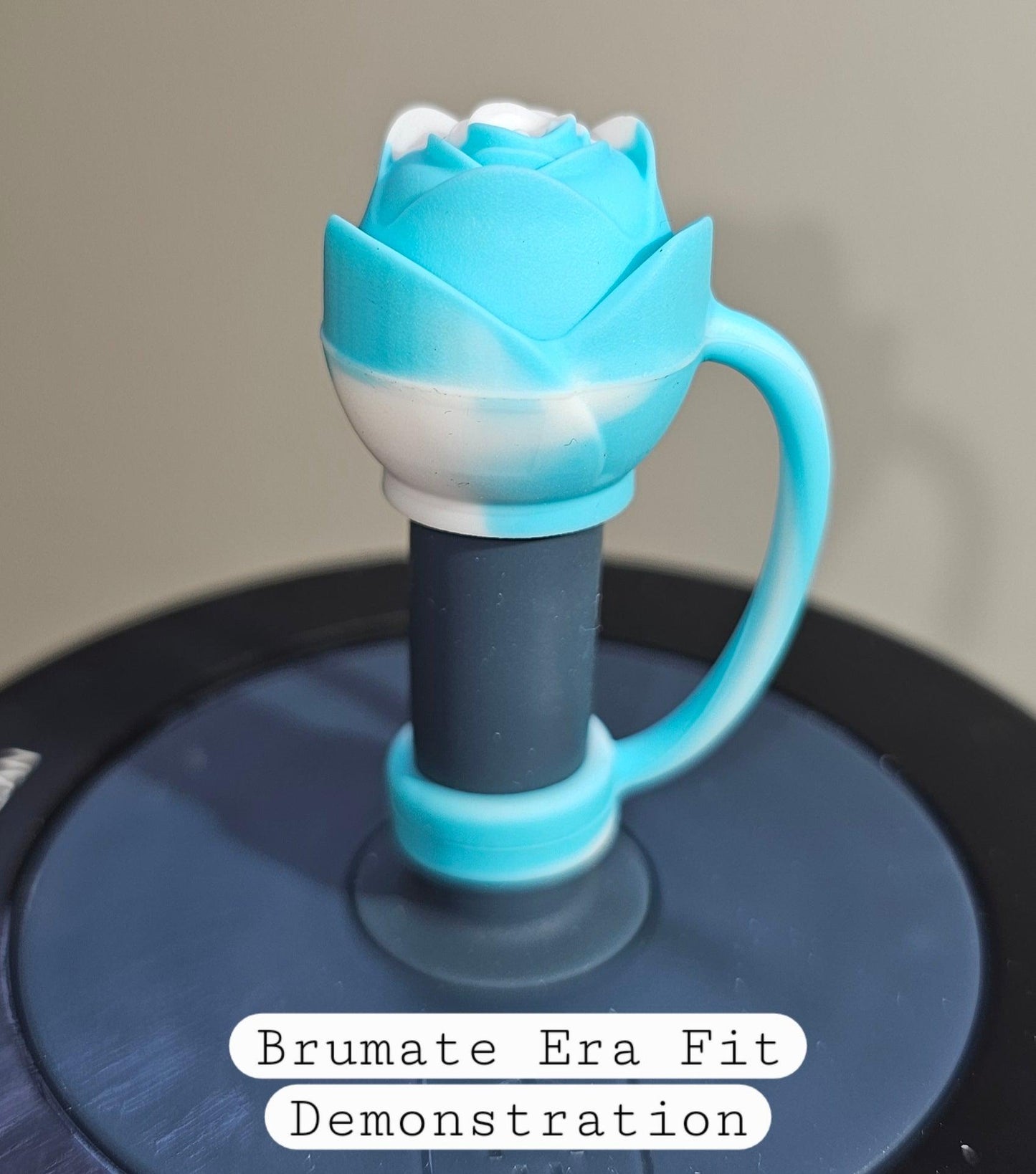 Tiffany Blue and White Tie-Dye Rose Straw topper Straw Cover. Brumate Era Fit Demonstration. 