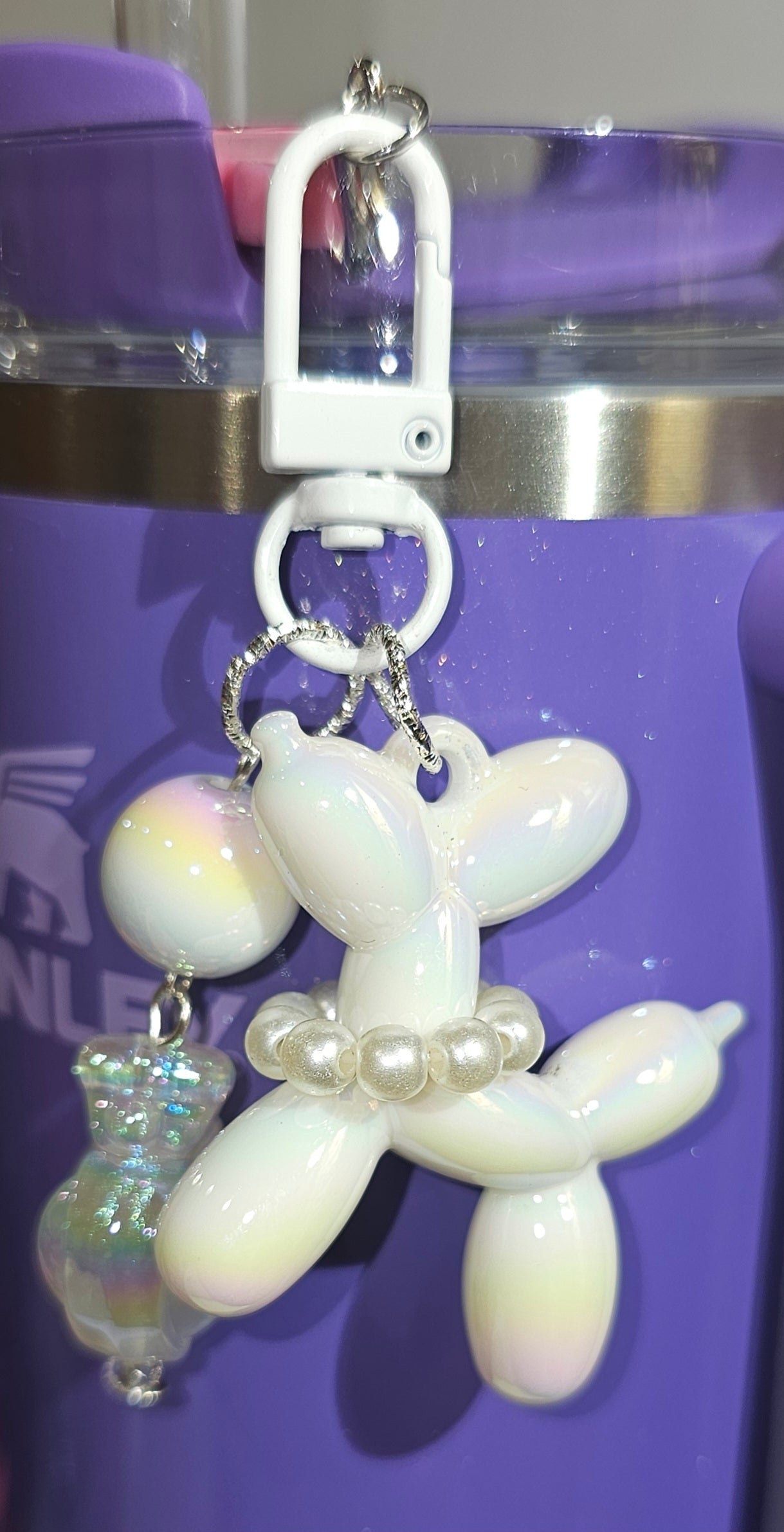 Pearl White Balloon Dog charm pendant 